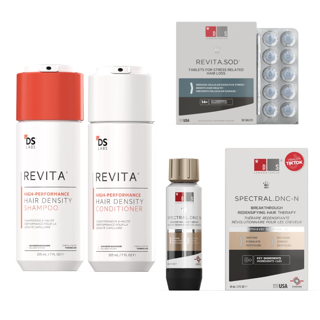 DS Labs Revita Shampoo & Conditioner Set with Spectral.DNC-N Hair Growth Serum & Revita.SOD Tablets - Hair Thickening Treatment for Thinning Hair, Hair Loss Prevention & Regrowth | For Men & Women, Daily Hair Care Routine, Promotes Fuller & Healthier Hair