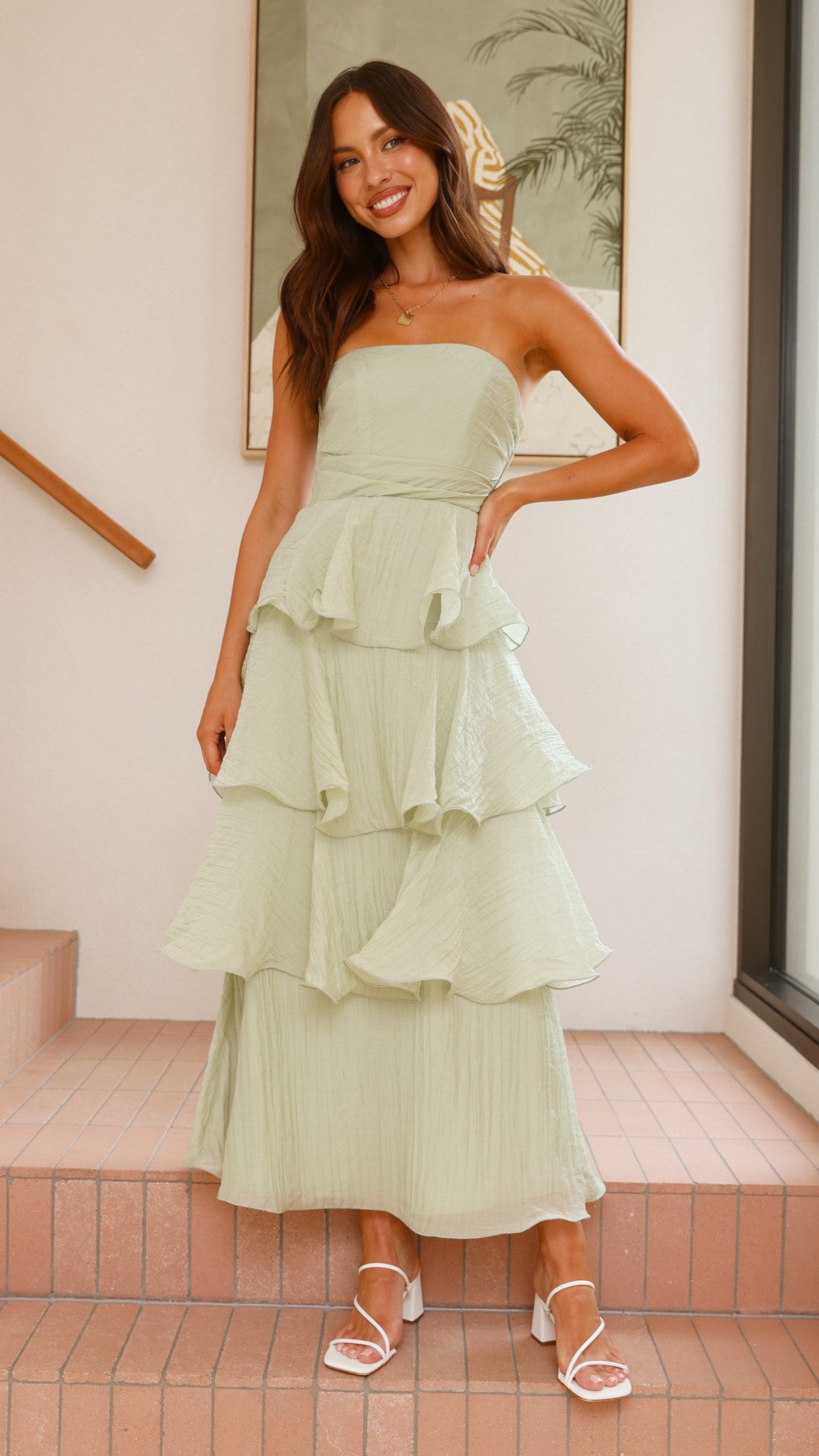 Lanica Maxi Dress for Women - Flowy Sage Green Summer Dress - Perfect for Beach Vacation, Wedding Guest & Casual Outings