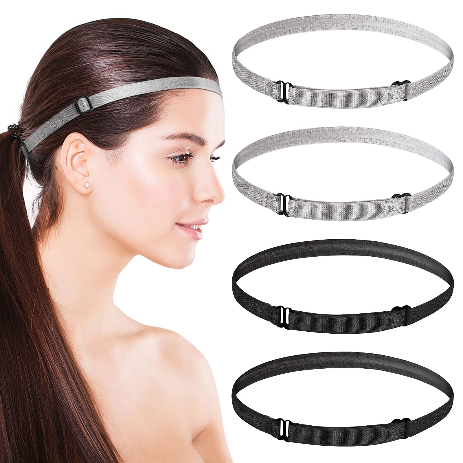 4 Pack Non-Slip Elastic Sports Headbands - Sweat Absorbent Running & Yoga Hairbands for Women & Men - Adjustable Workout Headwear for Football, Gym, Outdoor Exercise & Active Lifestyle