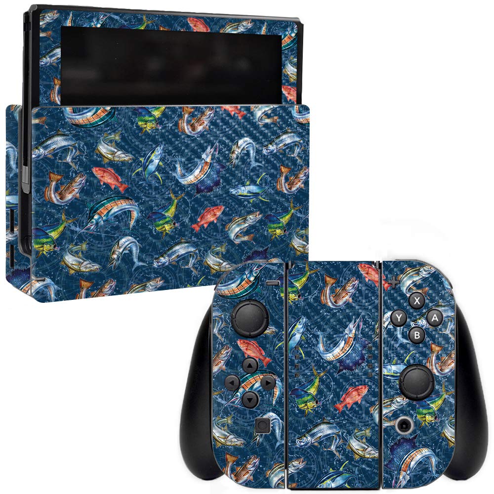MightySkins Carbon Fiber Skin for Nintendo Switch - Saltwater Compass Design | Protective & Durable Textured Vinyl Wrap | Easy to Apply, Remove & Reusable | Made in USA | Perfect for Gaming, Travel & Customization