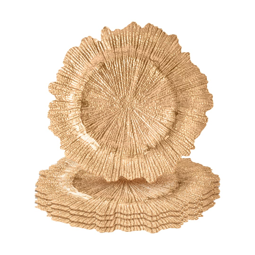 Koyal Wholesale Bulk Gold Starburst Glass Charger Plates - Set of 4 for Wedding, Party, and Holiday Table Decor