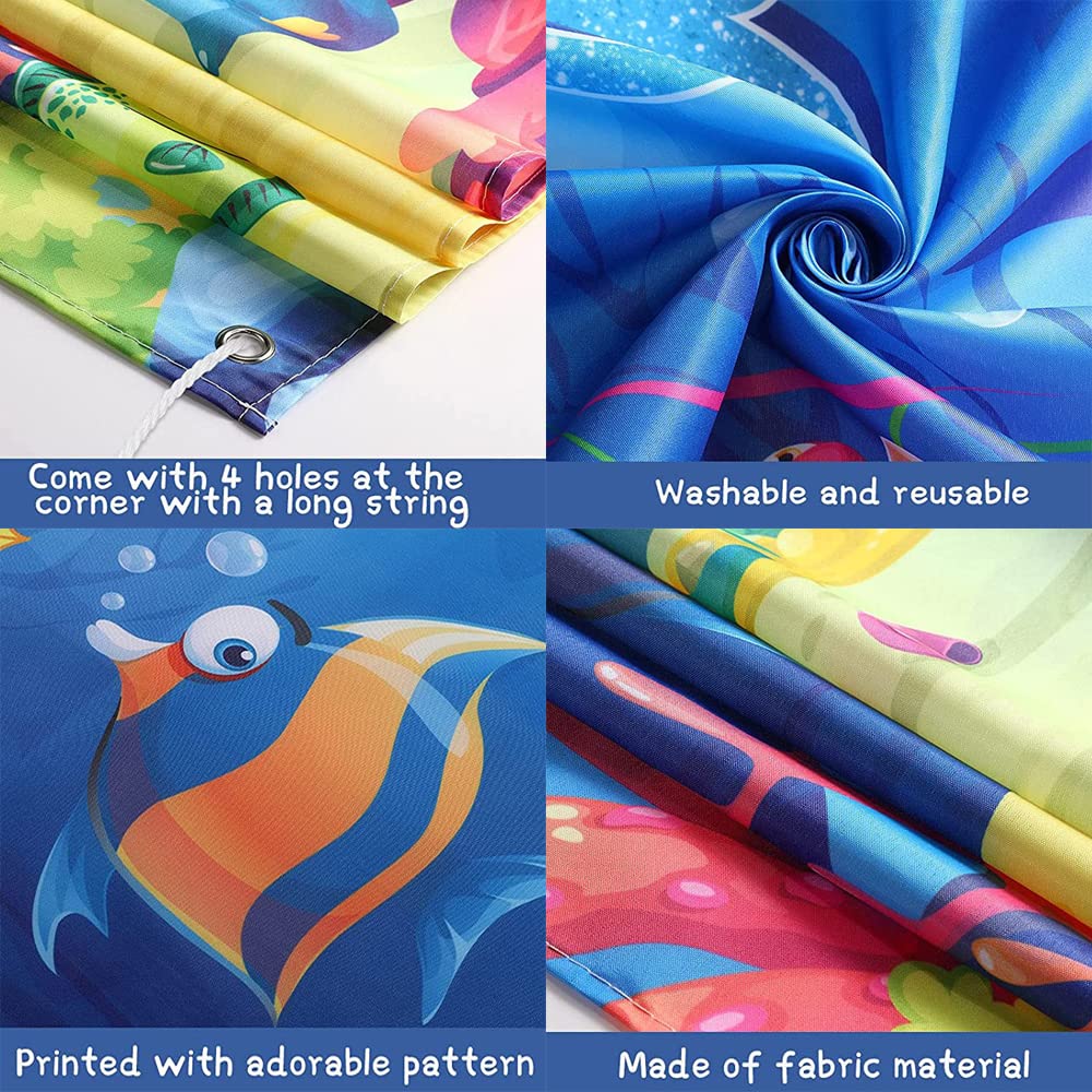 Shark & Ocean Animal Birthday Backdrop - 72.8x43.3 Inch Under The Sea Photography Background for Kids Party Decorations | Dolphin Shark Theme Party Supplies for Birthday Celebrations & Baby Showers