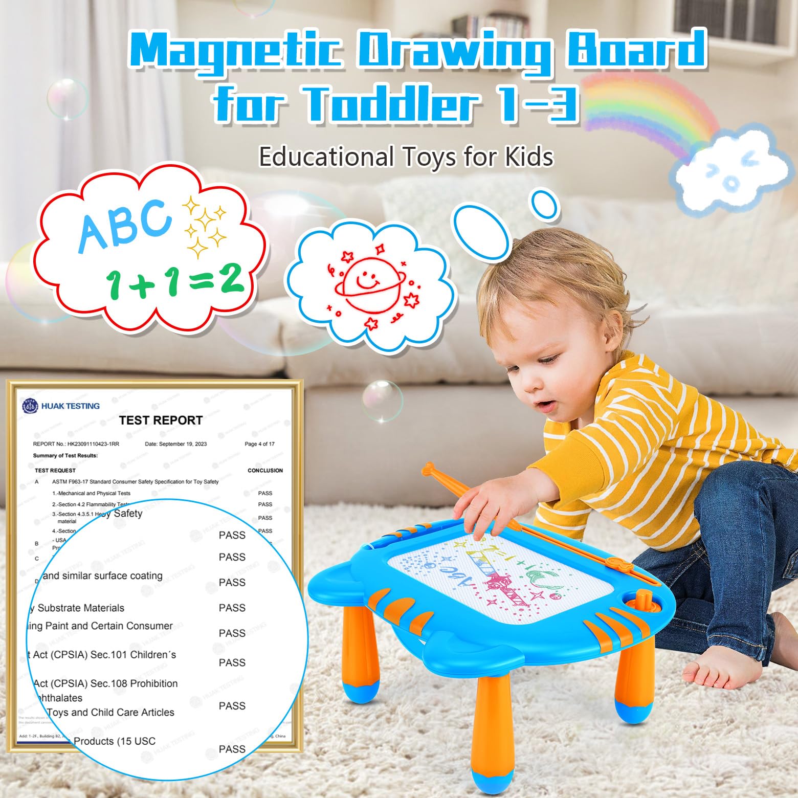 Magnetic Drawing Doodle Board for Toddlers 1-3 Years Old - Educational Learning Toy for Boys & Girls 18+ Months - Perfect Christmas Birthday Gift for Kids - Fun Creative Play at Home, Travel & Preschool