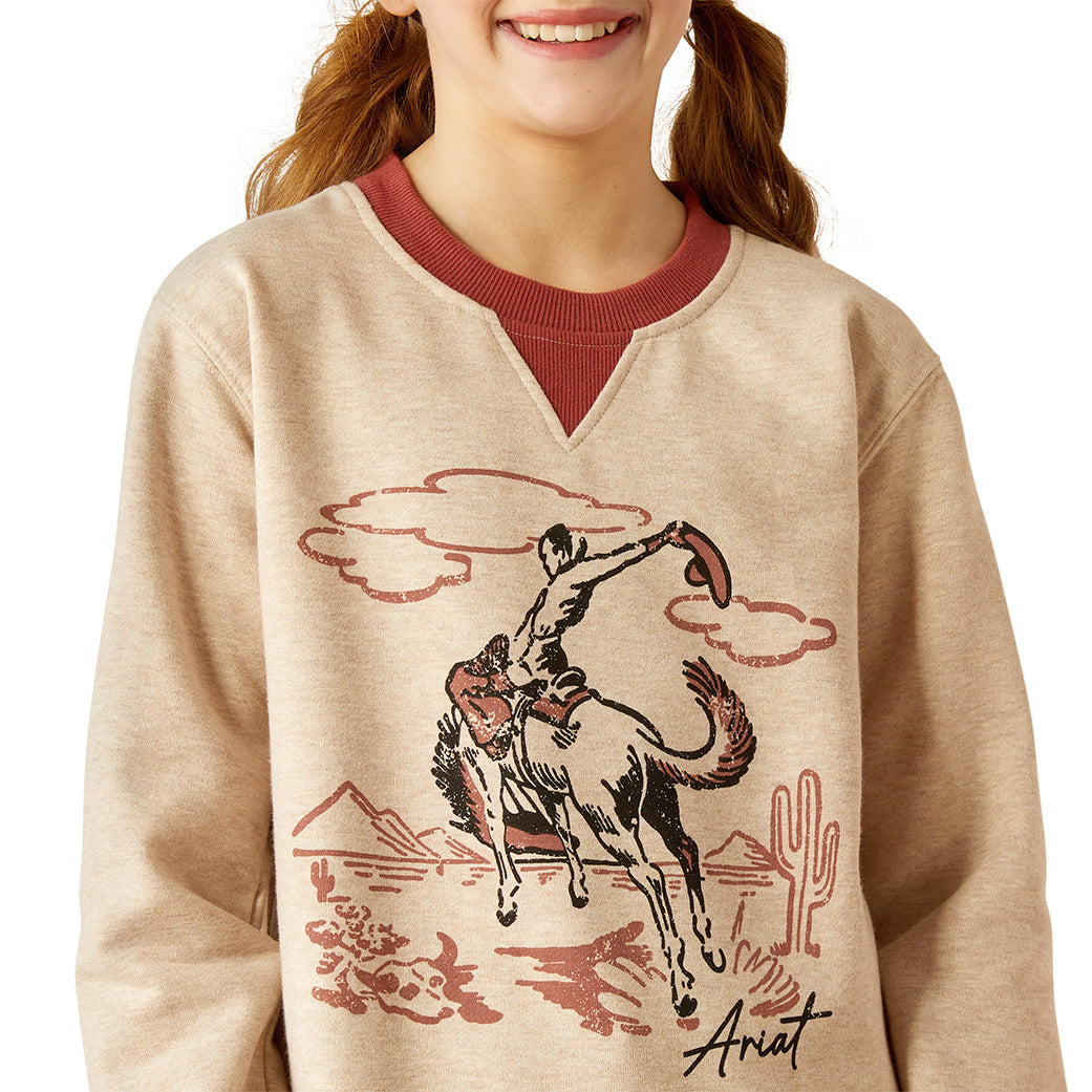 Ariat Girl's Bucking Horse Sweatshirt - Soft Cotton Pullover for Equestrian & Western Style - Perfect for Riding, School & Casual Wear