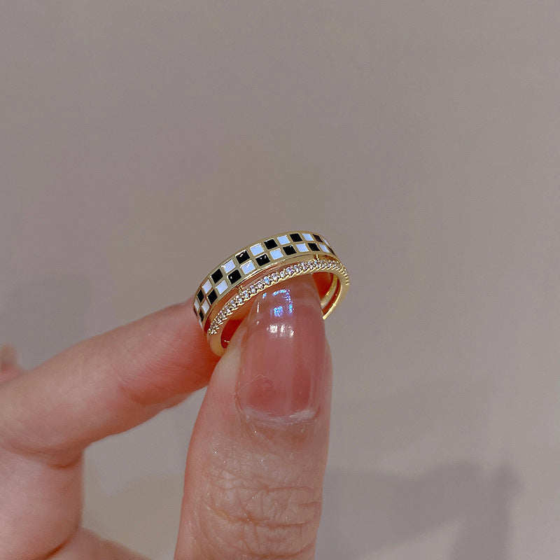 Checkerboard Eternity Layer Band Rings for Women | Stackable Geometric Wedding Rings | HR661 | Perfect for Anniversary Gifts, Valentine's Day & Everyday Fashion Jewelry