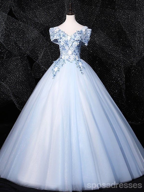 Floral Blue A-Line Off-Shoulder Long Prom Dress for Women - Elegant Formal Gown for Homecoming, Ball, Dance Party & Special Occasions