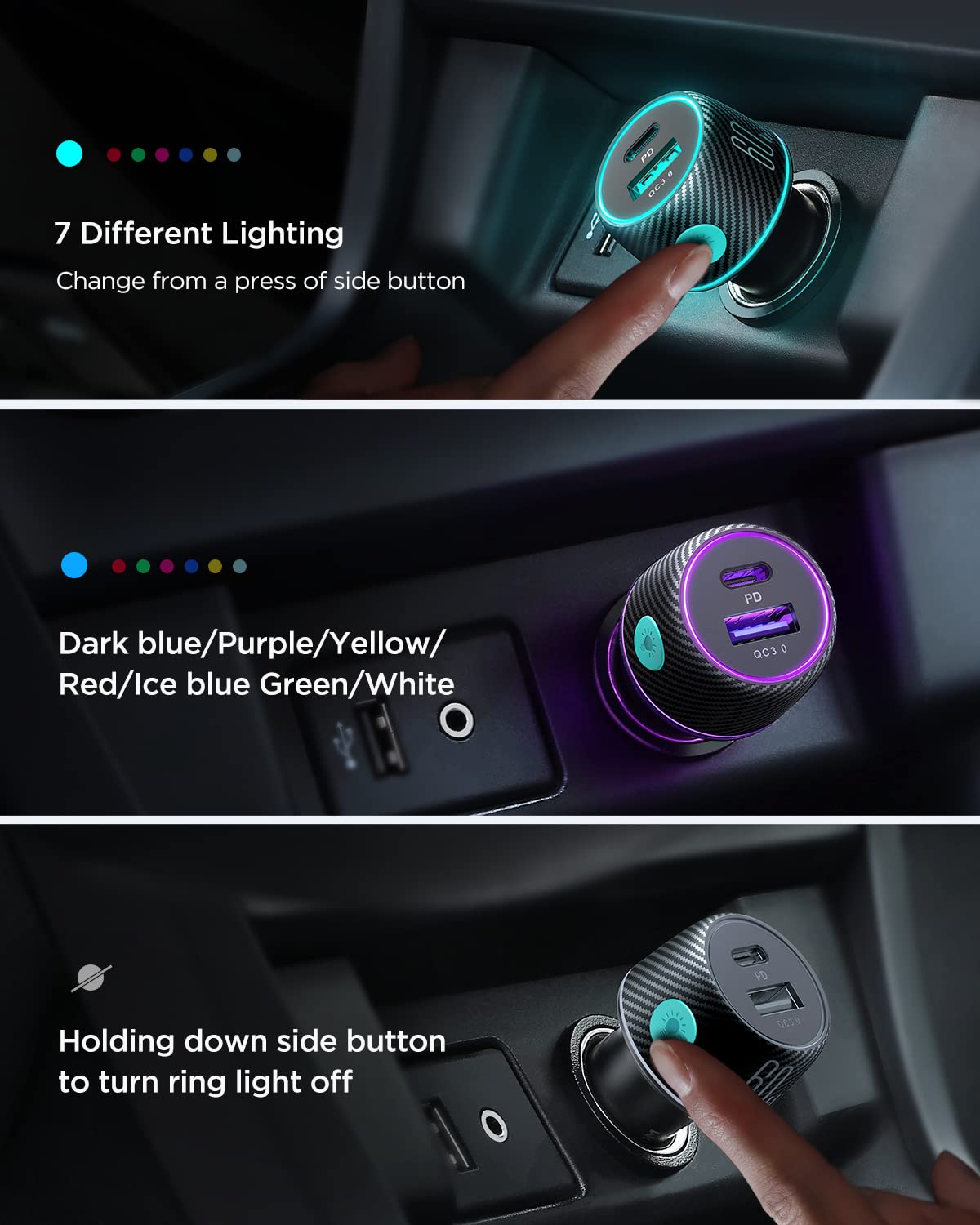 60W USB C Car Charger Fast Charging - Dual Port PD30W & QC30W Cigarette Lighter Adapter for iPhone 16/15/14/13 Pro Max, Samsung Galaxy S24/23, iPad Pro, Google Pixel & Android Phones - Perfect for Road Trips & Daily Commute