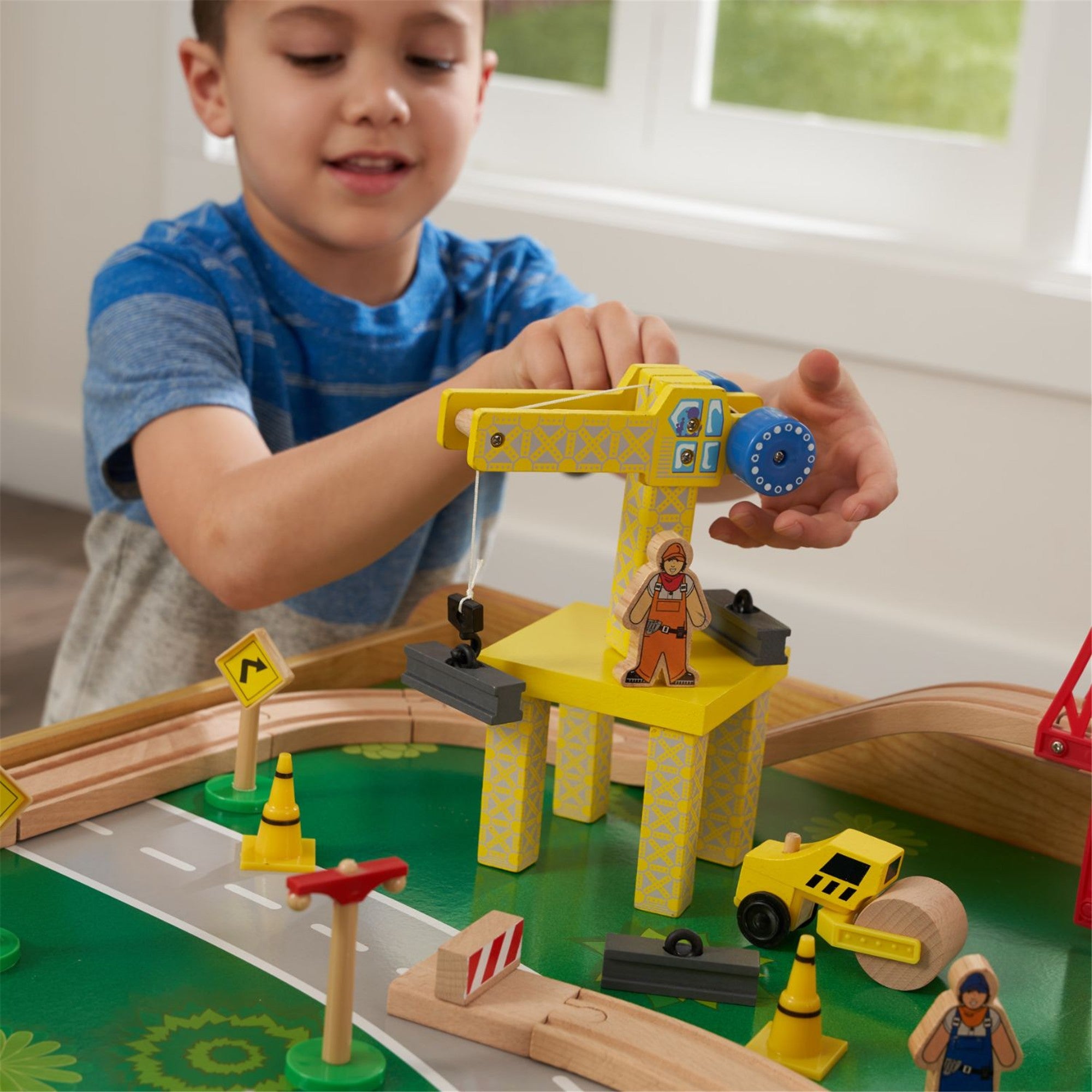 KidKraft Waterfall Mountain Train Set & Table - Wooden Toy Train Tracks with Table for Kids Ages 3+ | Perfect for Playrooms, Daycares & Birthday Gifts