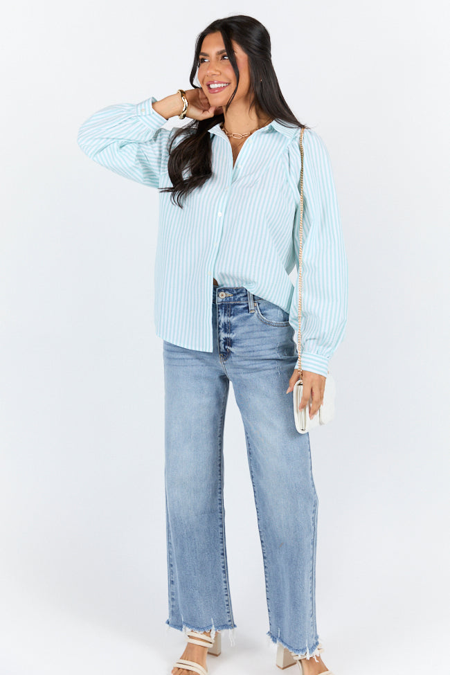Stylish Green Striped Button Down Shirt for Women - Casual & Office Wear - Perfect for Work, Dates & Everyday Outfits