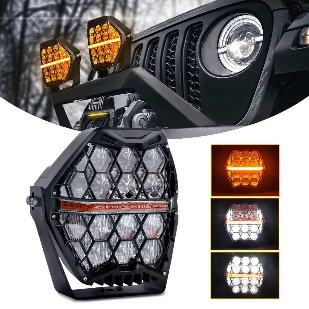 LOYO 7 Inch 240W LED Pod Lights - 2PC White & Amber Spot Flood Combo for Offroad Driving - Waterproof Ditch Lights for UTV, ATV, Jeep Wrangler, Truck, Pickup - Perfect for Night Off-Roading, Camping & Trail Adventures
