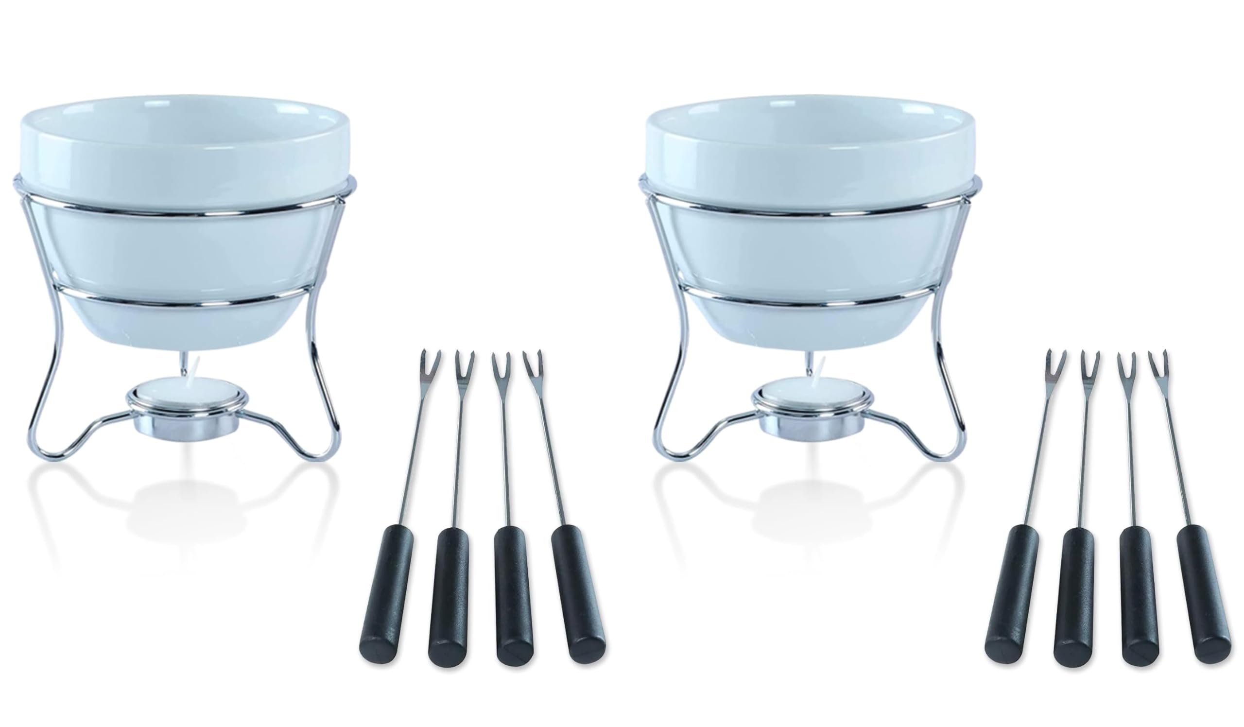 Premium Chocolate Fondue Pot Set with 4 Stainless Steel Forks & Tea Light Candle Holder - Perfect for Melting Chocolate, Cheese & Butter - Valentine's Day Gift, Romantic Dinners & Party Entertaining