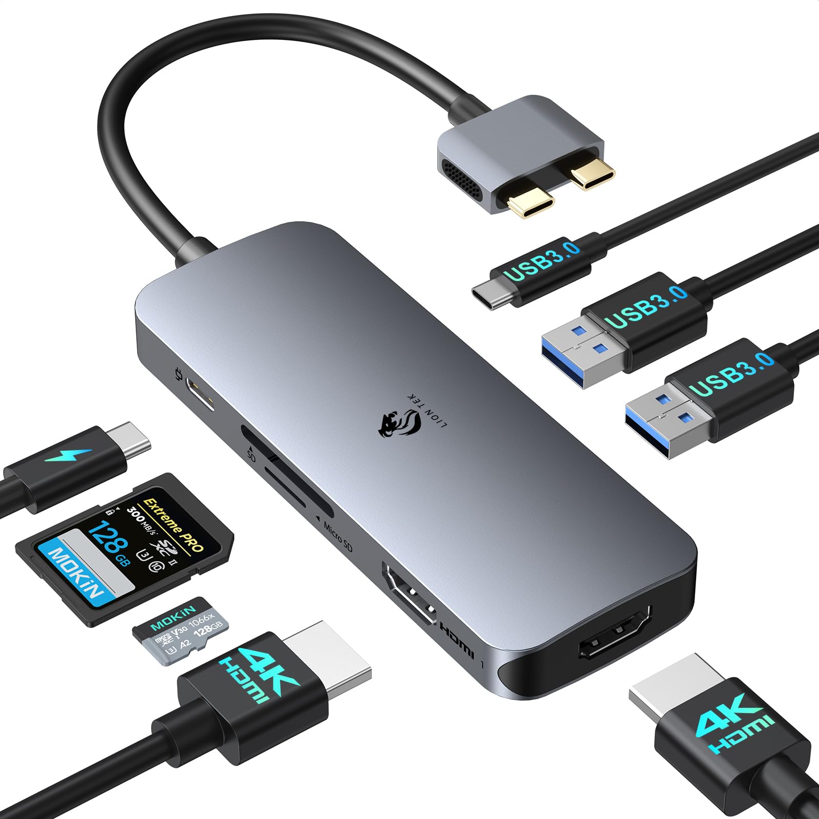 LIONWEI USB C Docking Station for MacBook Pro/Air - Dual HDMI Monitor Adapter Hub with 2 HDMI Ports, 3 USB 3.0 Ports, SD/TF Card Reader & 100W PD Charging - Perfect for Home Office, Remote Work & Multi-Screen Productivity
