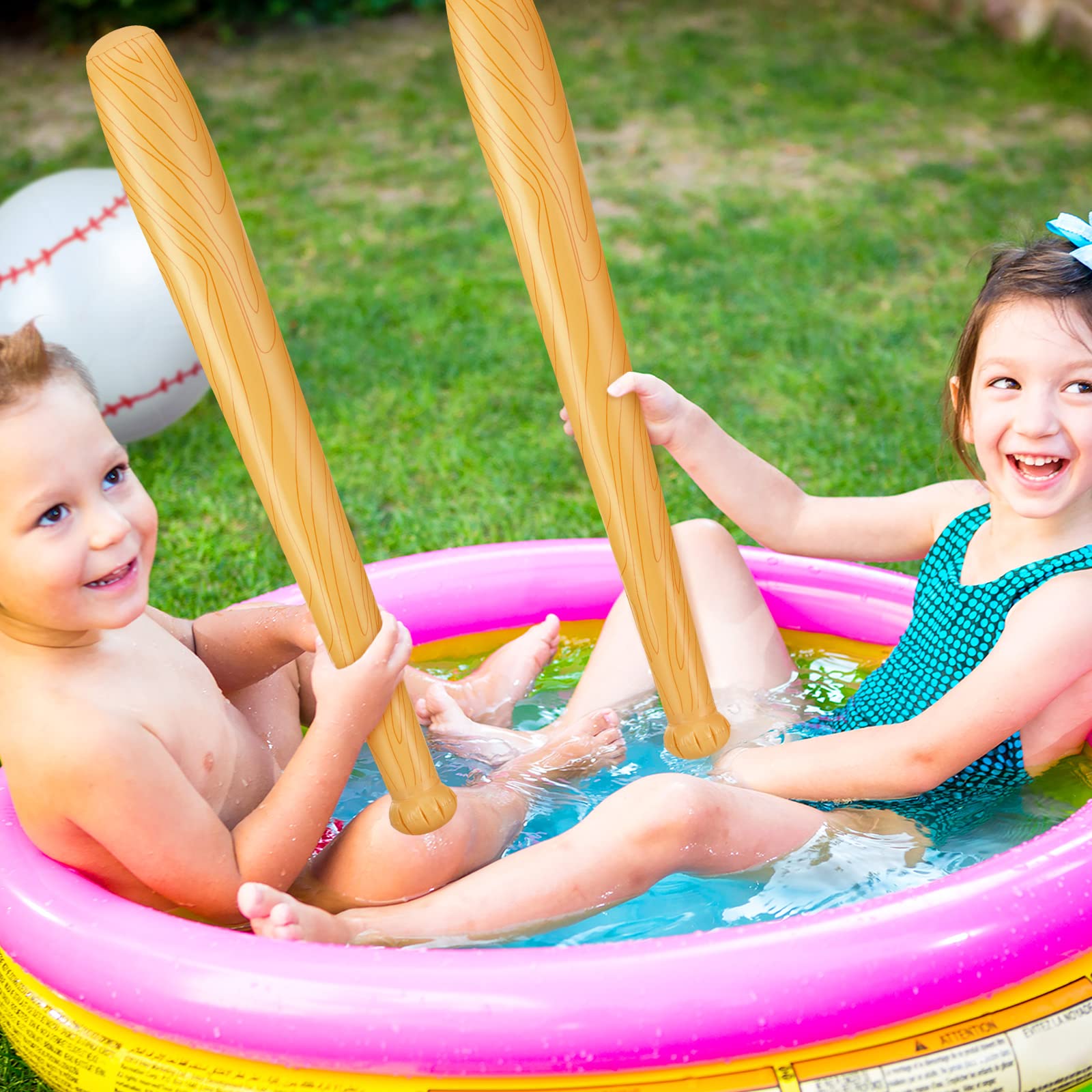 **Lewtemi 6-Piece Inflatable Beach Baseball Set - Includes 2 x 11-Inch Beach Balls & 4 x Inflatable Bats - Fun Pool Toys for Kids, Outdoor Games, Birthday Parties & Summer Activities (Dark Brown)**