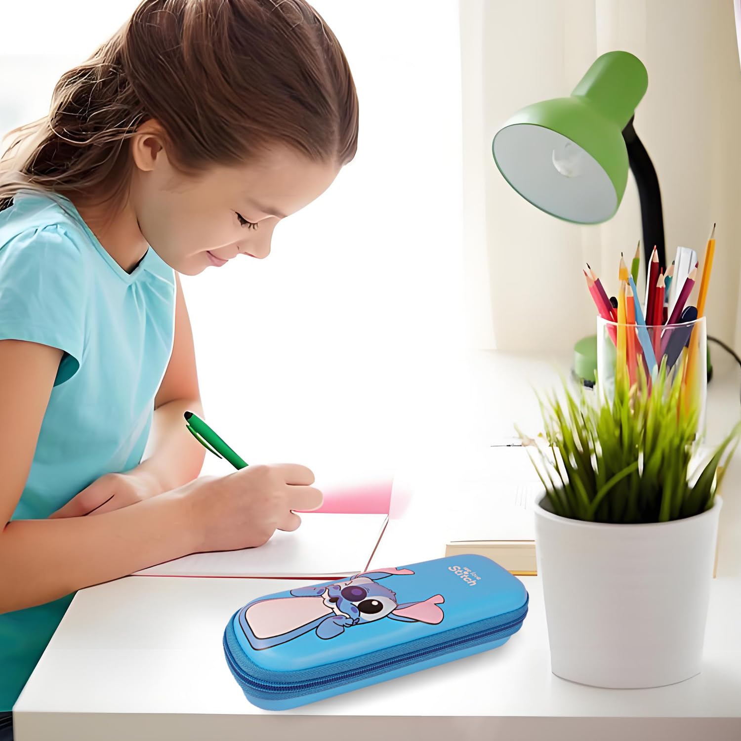 Cute Stitch Pencil Case for School - Blue Organizer with Compartments for Kids & Teens