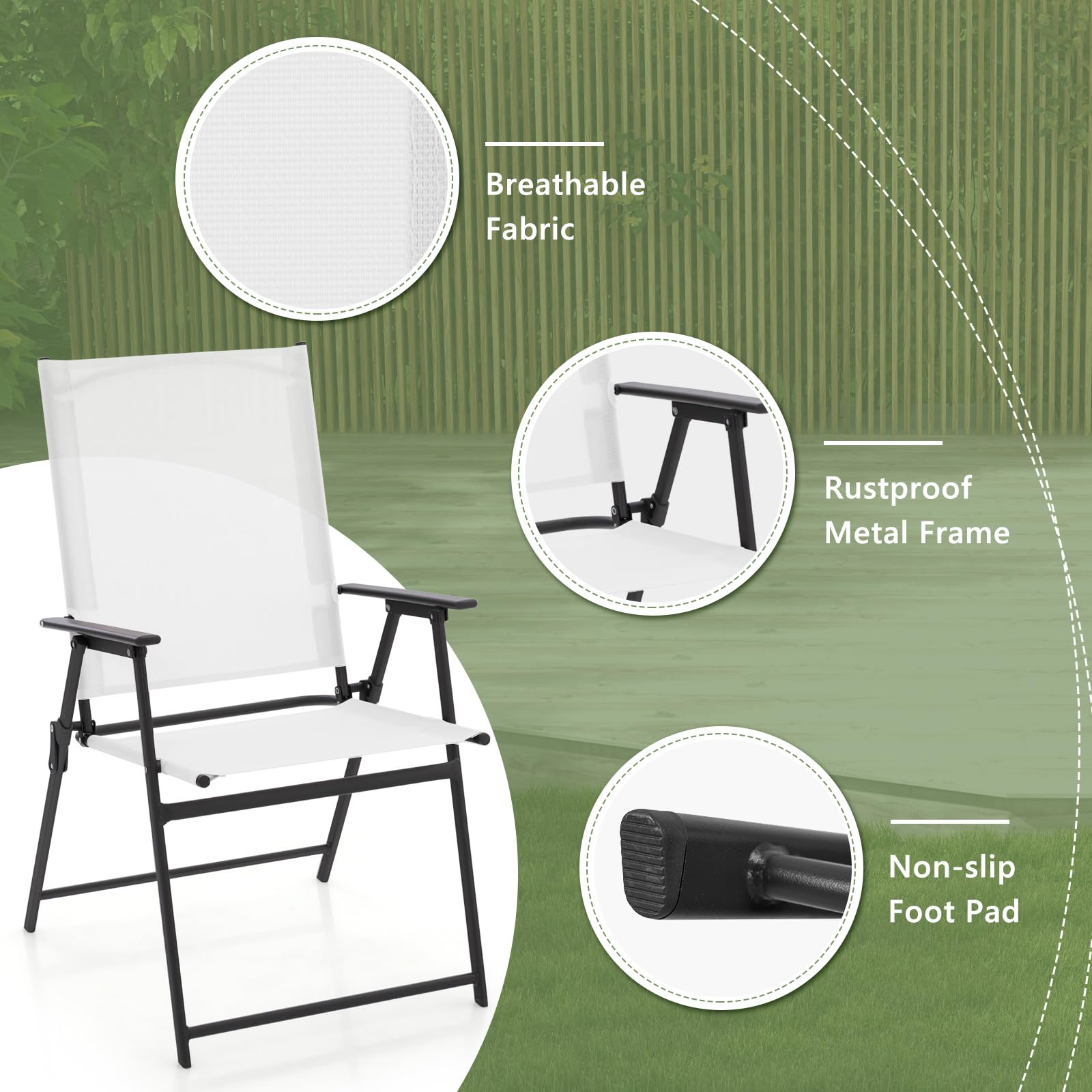 Giantex 4-Pack Folding Patio Chairs - Rustproof Metal Frame Outdoor Lawn Chairs for Porch, Deck, Garden, Backyard & Camping - Portable Dining Chairs (White) | Perfect for BBQs, Picnics, Poolside Relaxation & Outdoor Events