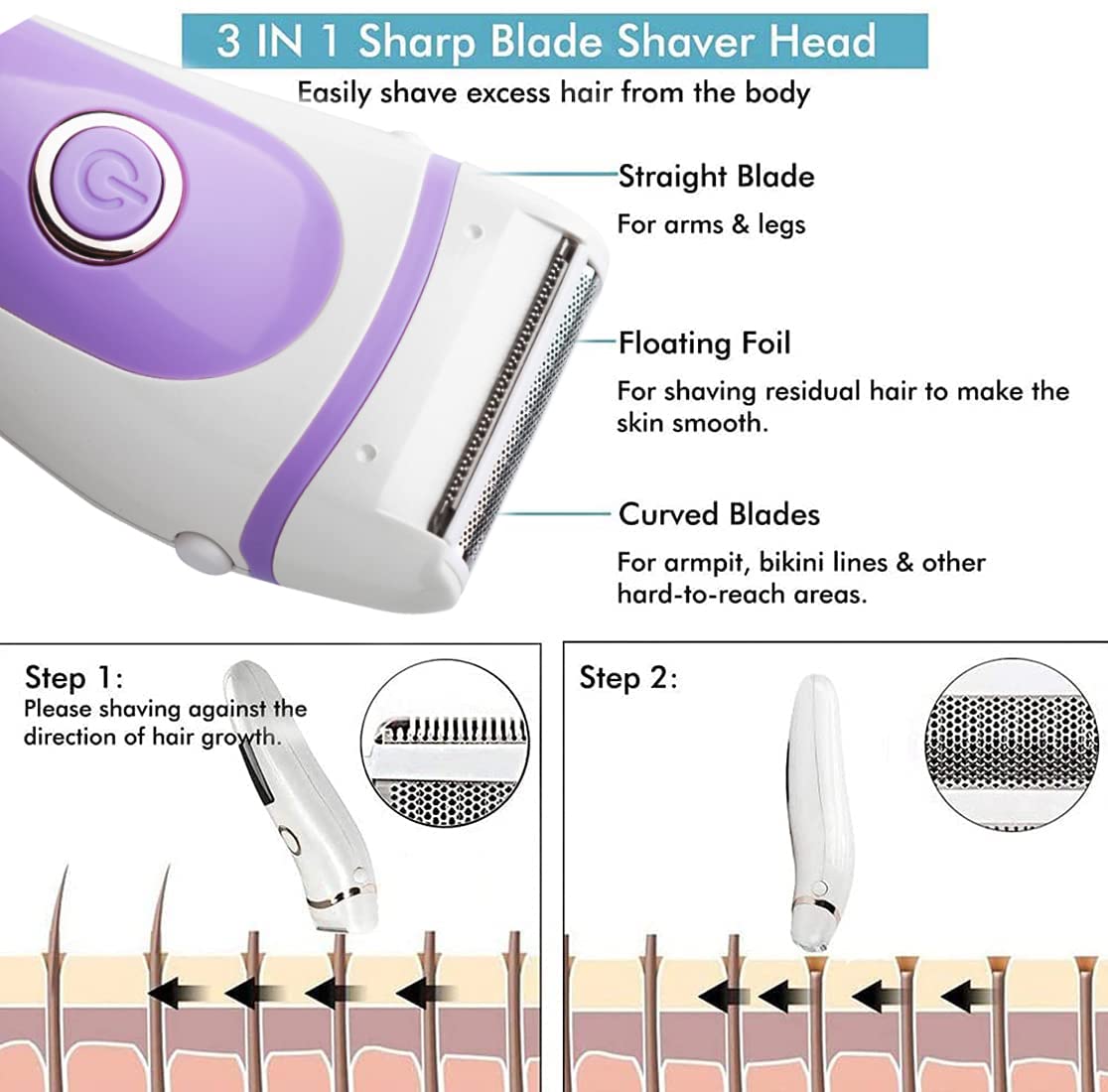Best Electric Lady Shaver & Bikini Trimmer for Women - Rechargeable Cordless Wet/Dry Painless Razor with LED Display - Perfect for Legs, Underarms & Pubic Hair - Purple | At-Home Grooming & Travel Essential