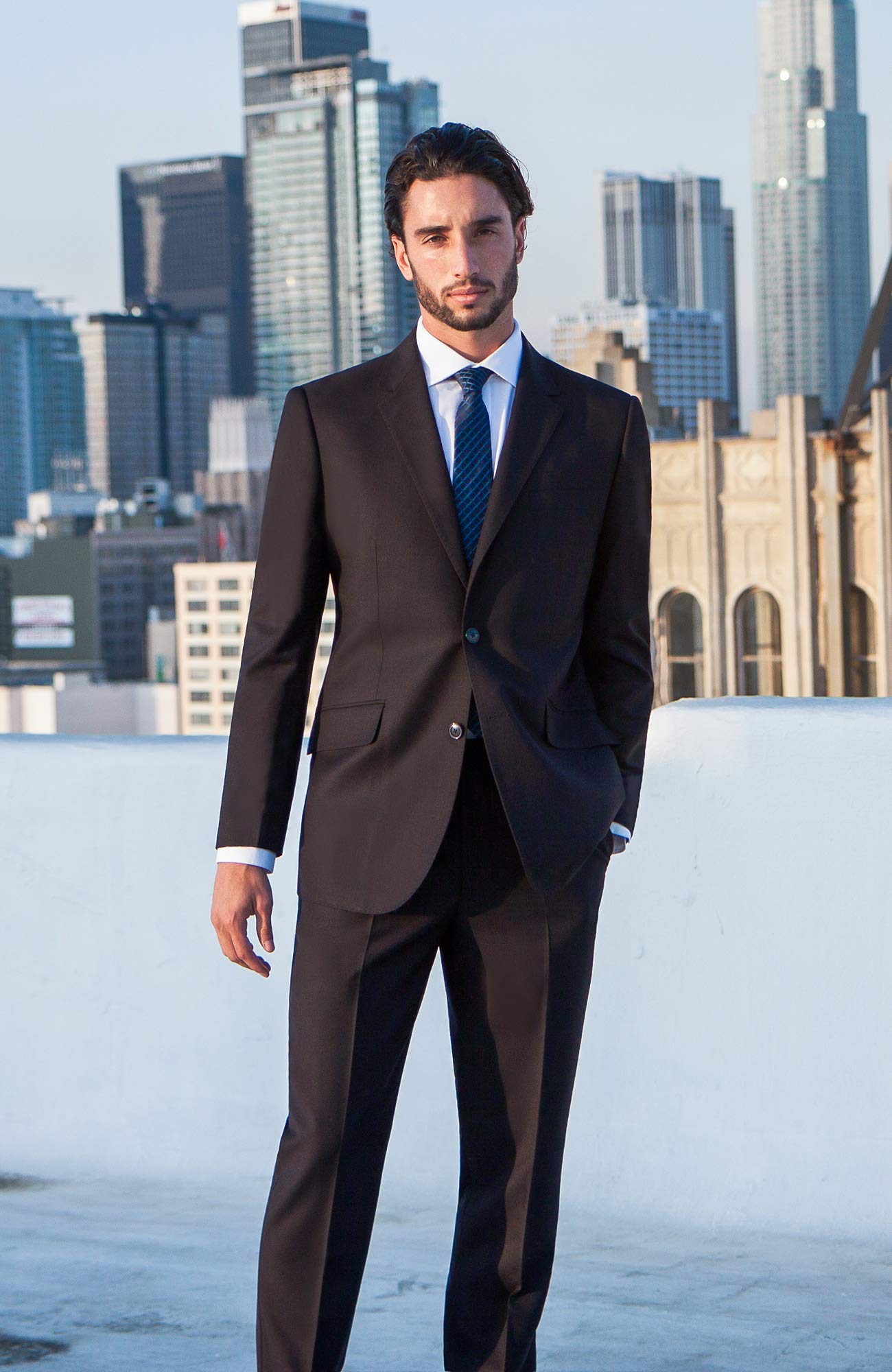 Men's Modern Fit 2-Piece Italian Wool Suit - Slim Fit Blazer & Dress Pants for Weddings, Business Meetings & Formal Events | Premium Two-Button Suit Jacket & Trousers Set