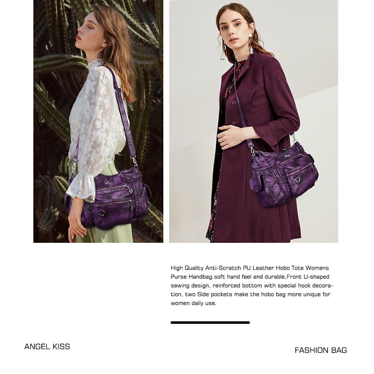 Angel Kiss Hobo Handbags for Women - Soft PU Leather Shoulder Bags & Ladies Purses - Perfect for Work, Travel and Everyday Use