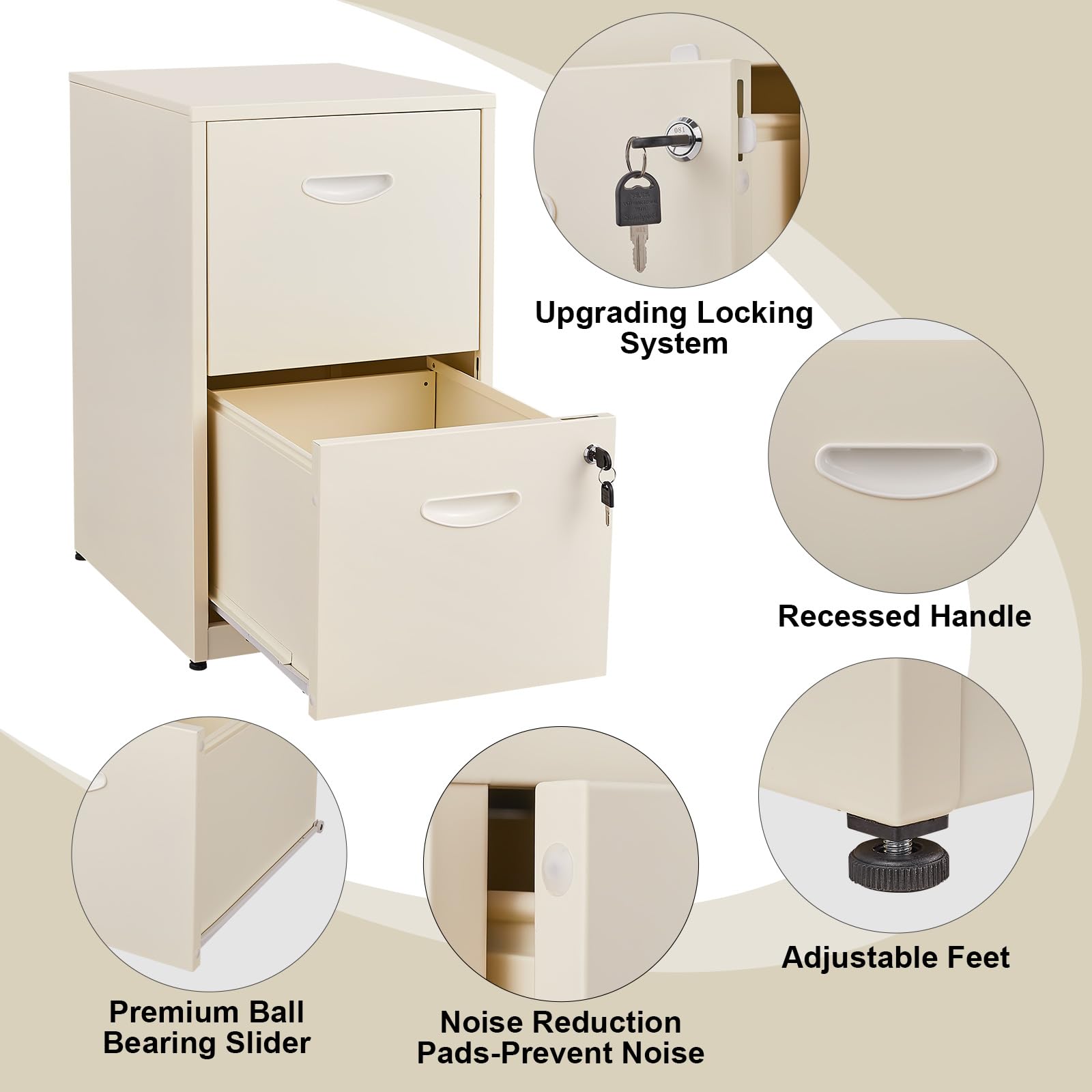 2-Drawer Locking Metal Filing Cabinet for Letter-Size Files - Vertical Under Desk Storage for Home & Office - Secure Document Organization Solution (Assembly Required) | Perfect for Small Spaces, Home Offices & Workstations