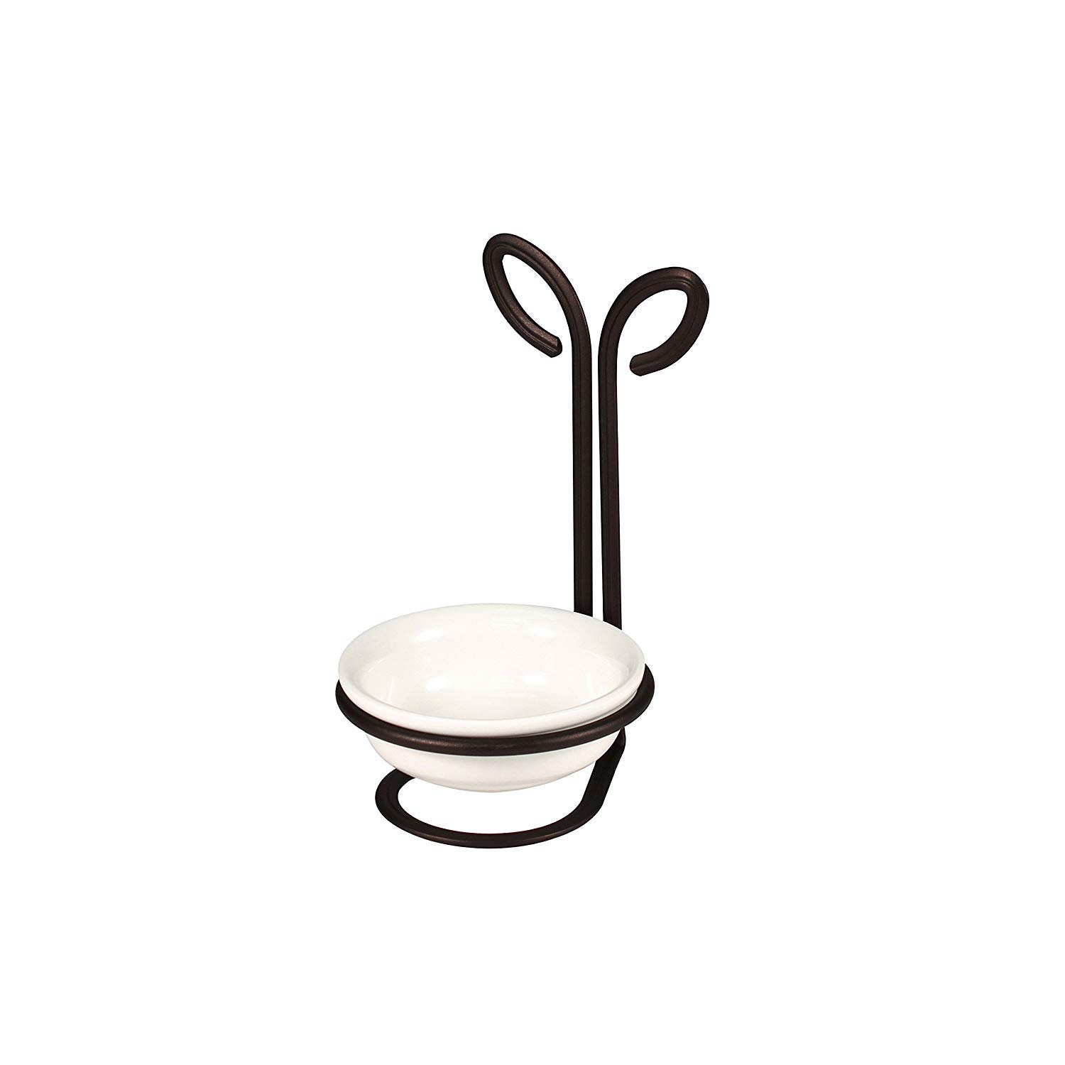 Modern Bronze Spectrum Leaf Spoon Rest with Ceramic Dish - Vertical Utensil Holder for Stovetop Organization - Nature-Inspired Kitchen Décor - Perfect for Cooking, Serving & Kitchen Counter Display
