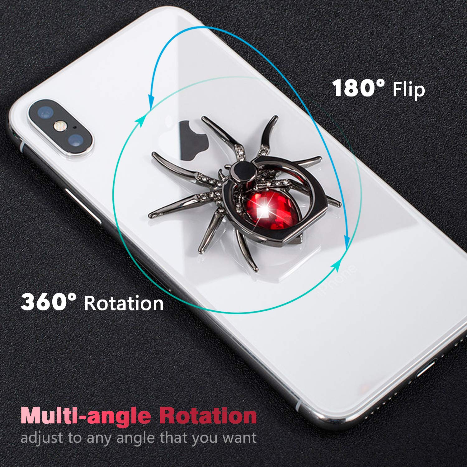 360° Rotating Phone Ring Holder Stand - Universal Spider Finger Kickstand with Polished Metal Grip for iPhone, Samsung & Smartphones (Red) - Perfect for Selfies, Watching Videos & Secure Phone Handling