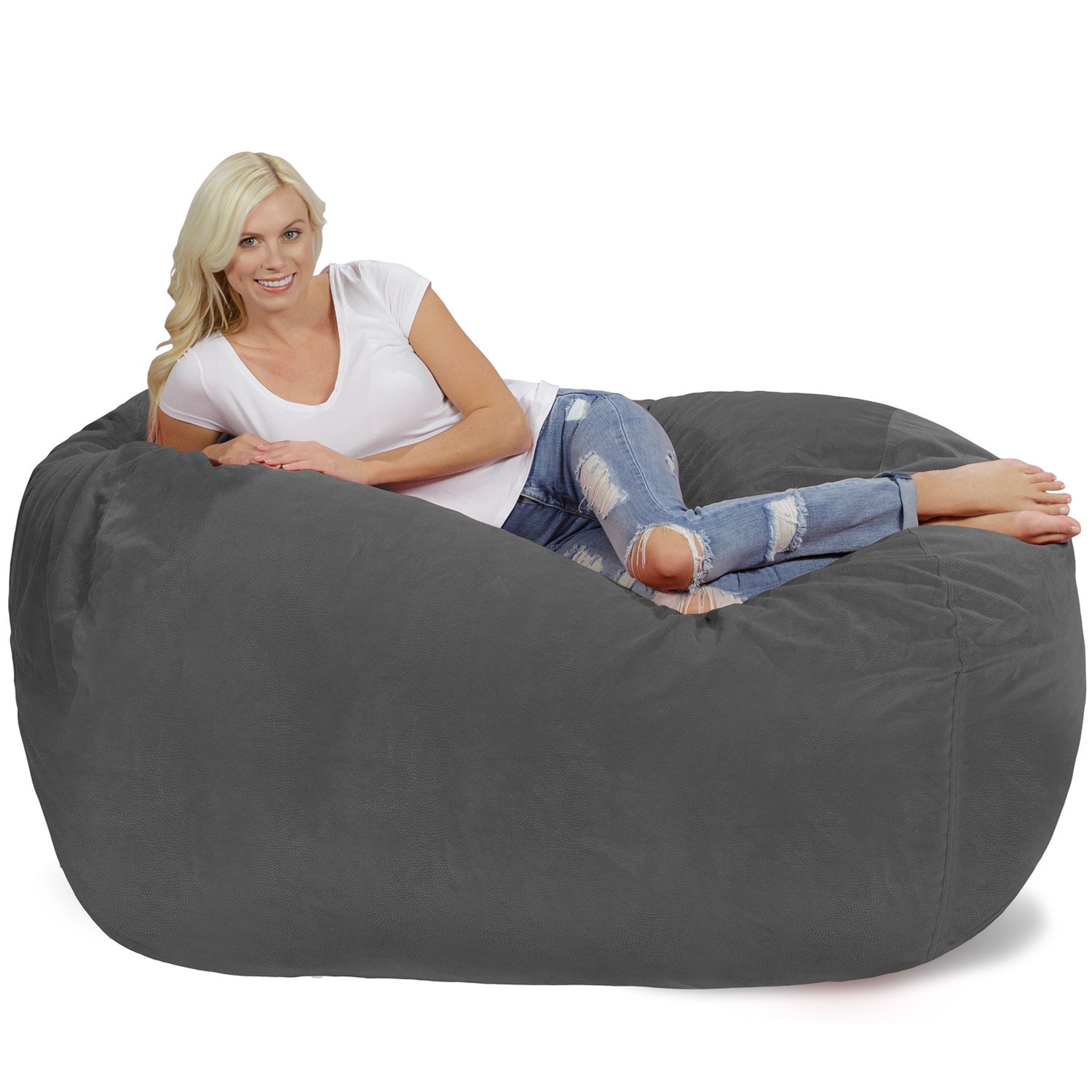 Chill Sack 6' Memory Foam Bean Bag Chair - Oversized Lounger with Soft Microfiber Cover (Grey Pebble) for Living Room, Game Room & Dorm Relaxation