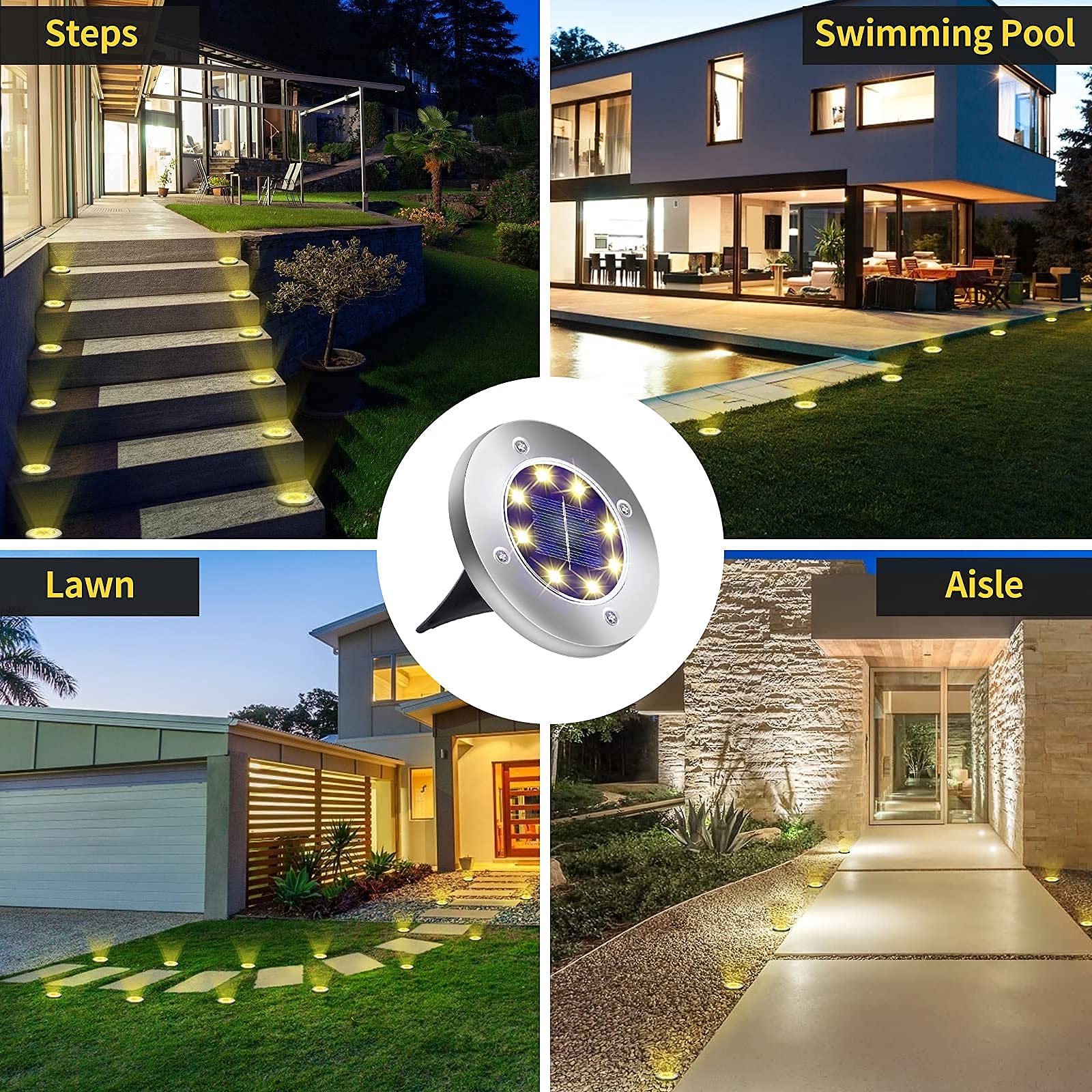 Aogist 12 Pack Solar Ground Lights - 8 LED Waterproof Outdoor Solar Garden Lights for Pathway, Yard, Walkway, Patio & Lawn - Warm White Landscape Lighting for Gardens, Driveways & Backyard Decor