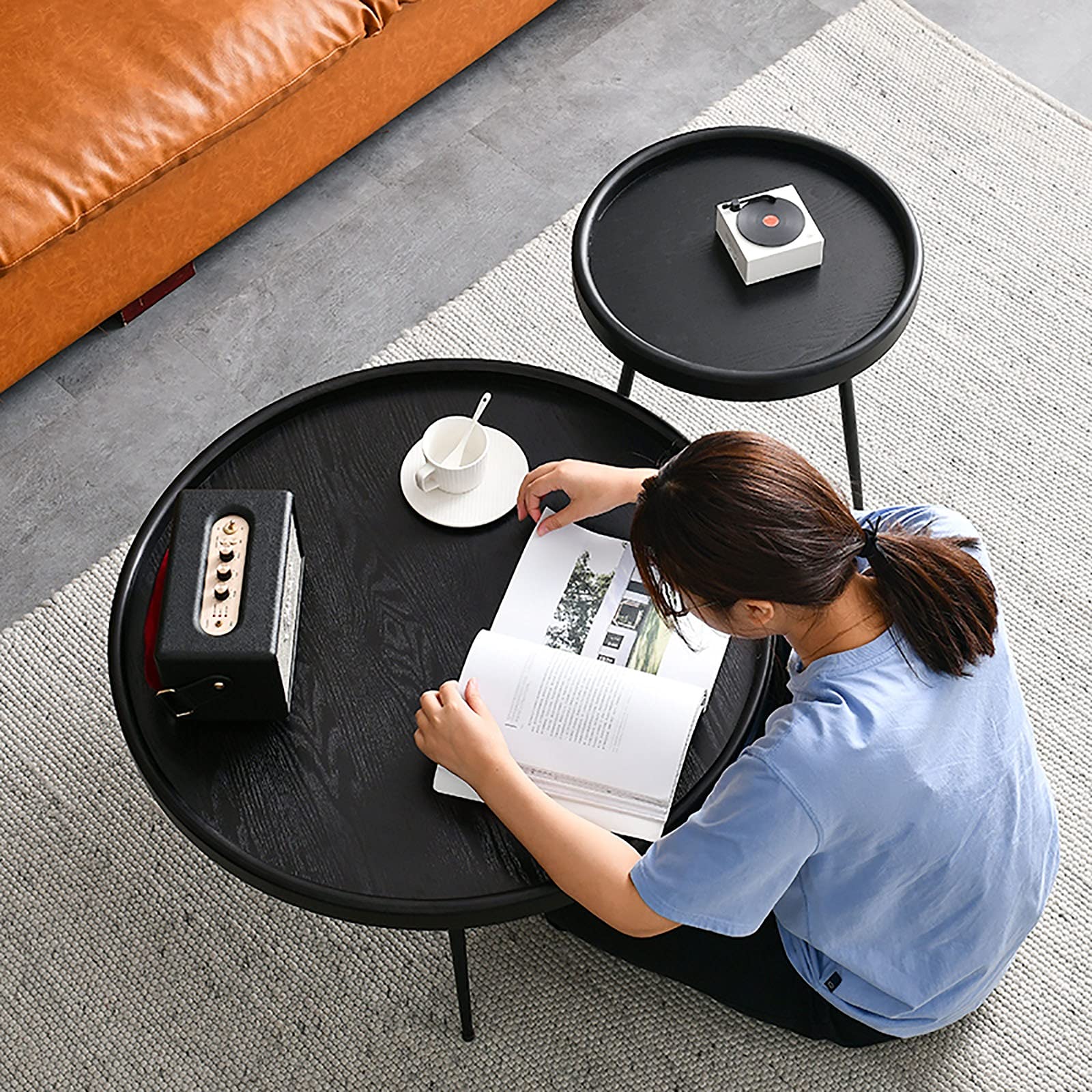 Nordic Round Coffee Table - 31.5 Inch Modern Sofa Side Table, Bedside Table, Corner Table for Living Room, Balcony, Bedroom - Perfect for Coffee, Snacks, Books & Decor