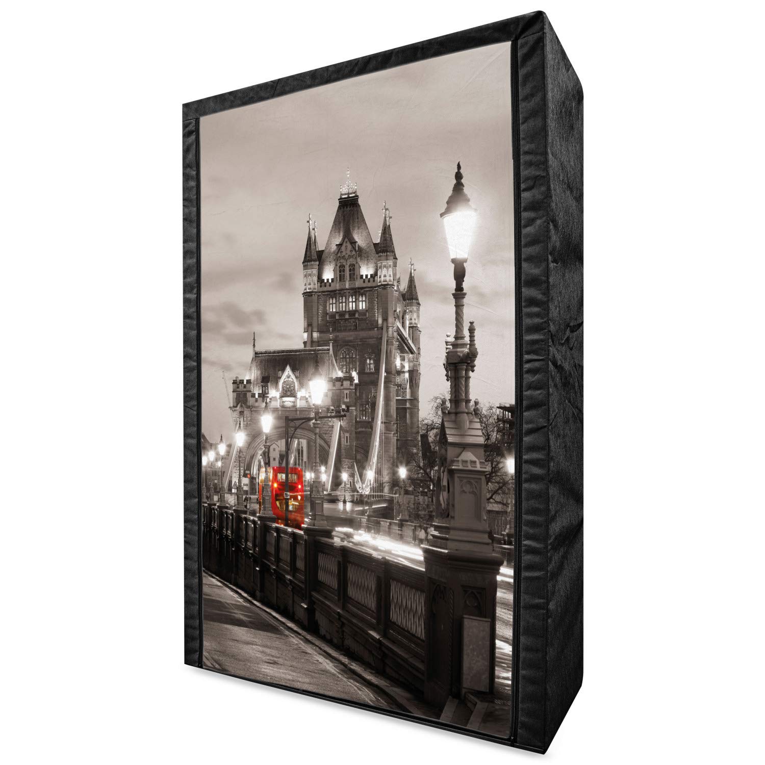 Ambesonne Black & White Portable Fabric Wardrobe - London Tower Bridge Themed Urban Life Scenery | 42.5