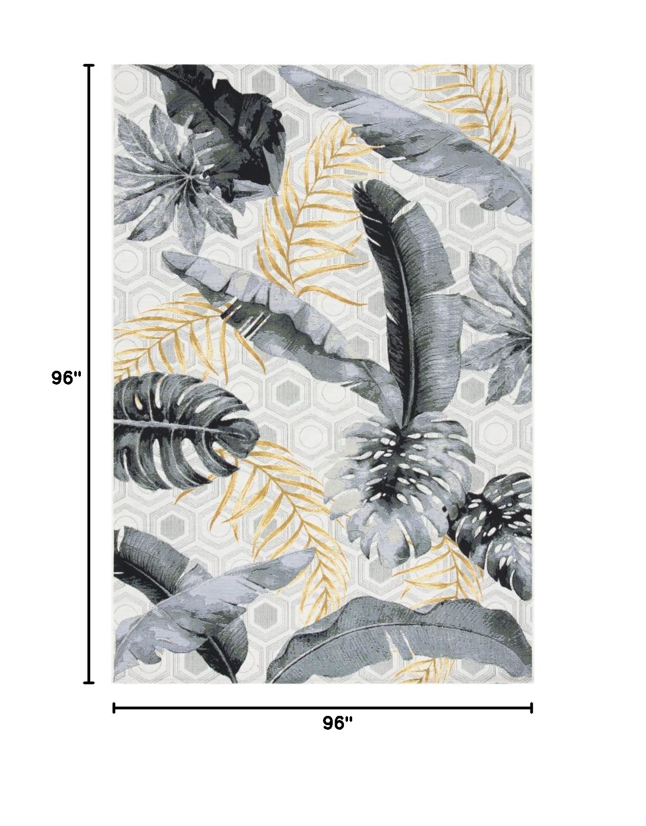 SAFAVIEH Barbados Collection 8' Square Grey & Gold Area Rug - Tropical Botanical Design for Indoor/Outdoor Use | Easy to Clean for Patio, Backyard, Mudroom, Living Room & Bedroom Decor