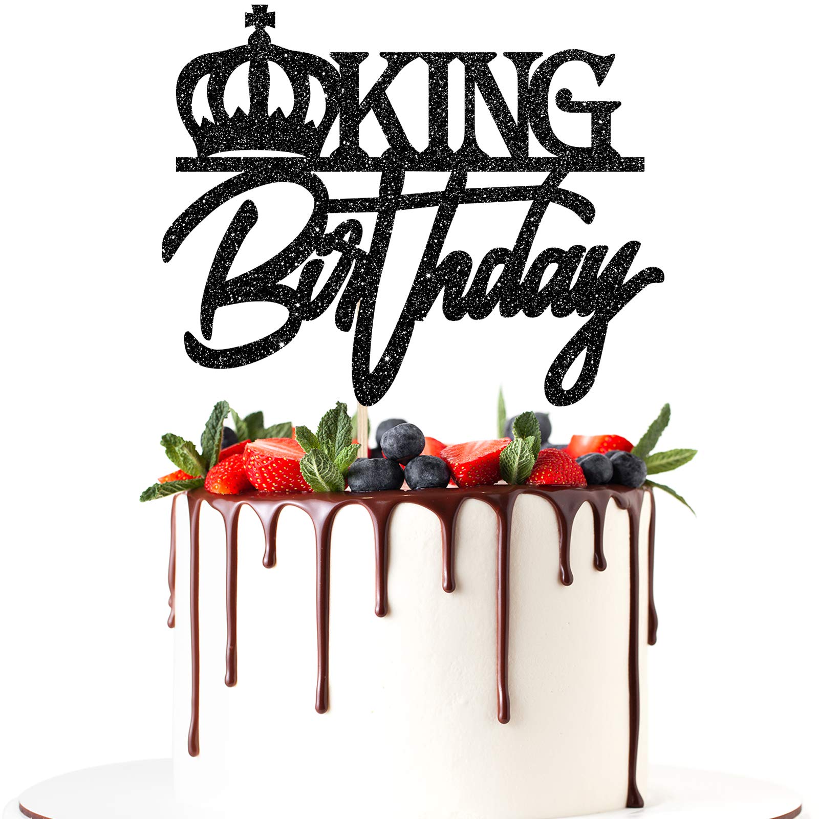 King Birthday Cake Topper - Black Glitter Happy Birthday Decoration for Boys | Premium Cake Decor for Birthday Parties, Celebrations & Special Events