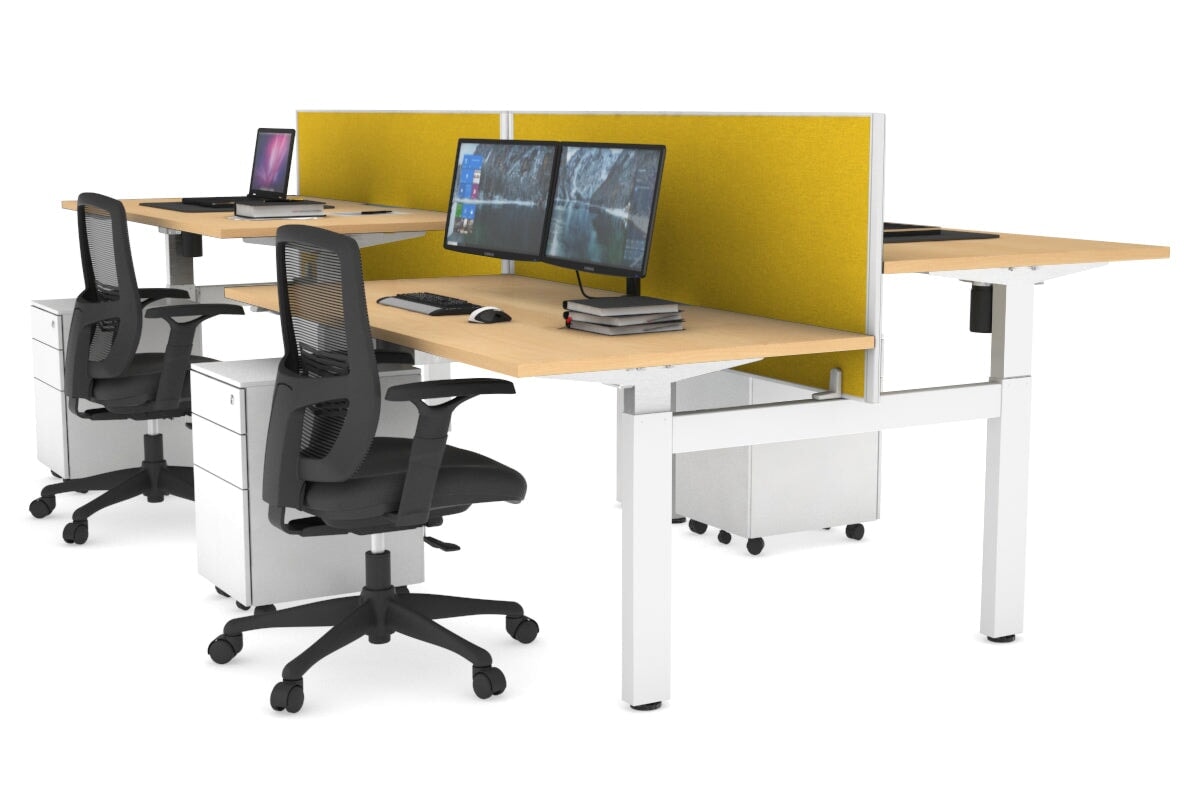 Adjustable 4-Person H Bench Workstation - White Frame (1400L x 800W) | Ergonomic Office Desk for Team Collaboration & Workspace Efficiency