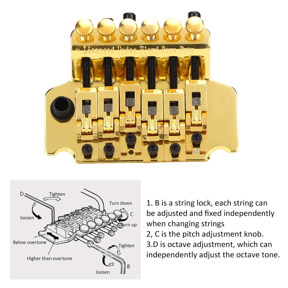 Double Locking Tremolo Bridge System for ST Electric Guitar - Gold | High Stability & Precision Tuning | Perfect for Rock, Metal & Live Performances