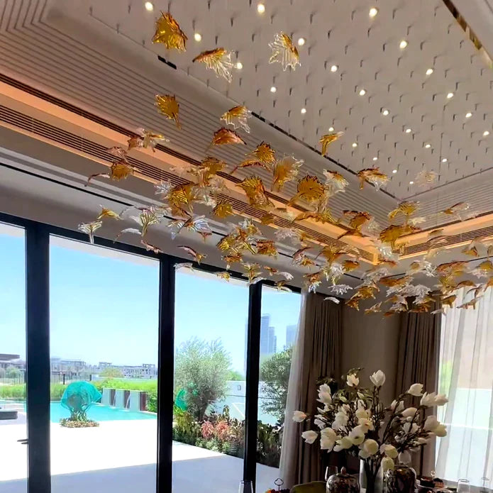 Handmade Custom Maple Leaf Chandelier - Elegant Crystal Lighting Fixture for Luxury Villas, Banquet Halls & Hotel Lobbies | Perfect for Wedding Venues, Restaurants and Upscale Home Decor