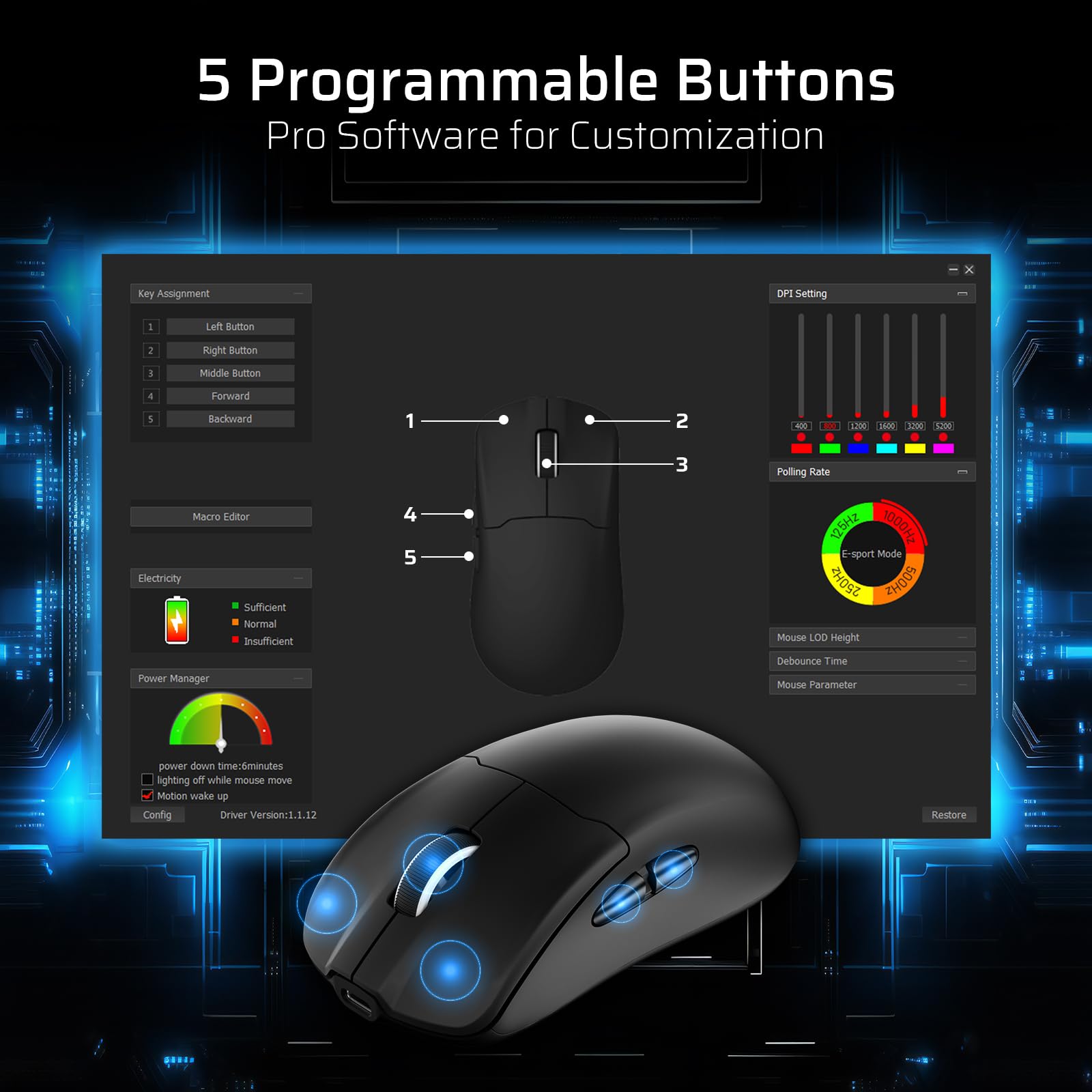 LTC GM022 Ultralight Wireless Gaming Mouse - 55g Ergonomic Design, PAW3395 26K DPI Sensor, RGB Charging Dock, 3 Modes (Bluetooth/Wired/2.4G), 5 Programmable Buttons, 80M Click Switch | Perfect for FPS, MOBA & Office Work
