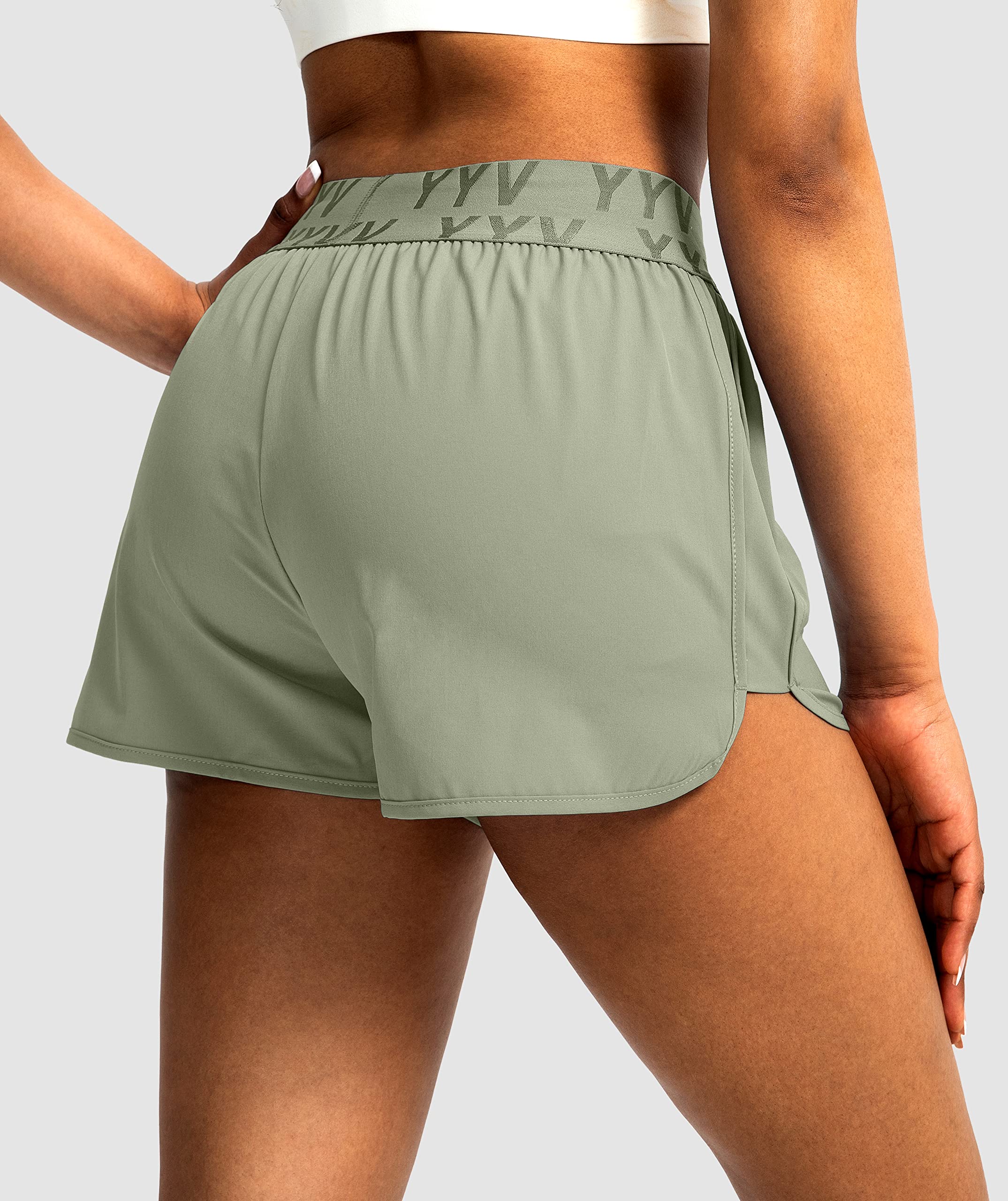 YYV Women's Running Shorts with Zipper Pockets - Quick-Dry Elastic Waist Athletic Gym Shorts with Liner - Perfect for Jogging, Workouts & Yoga