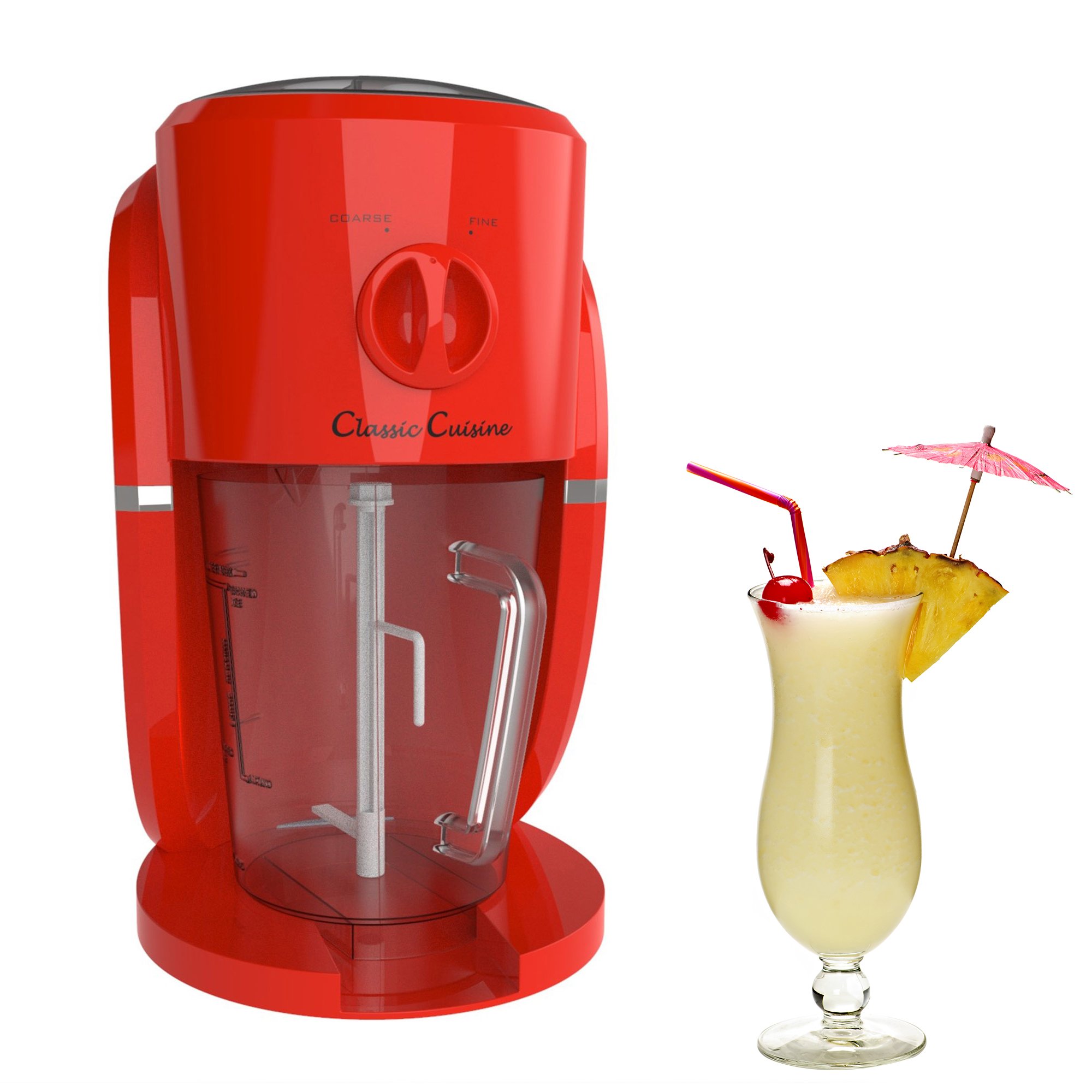 Frozen Drink Maker Machine - Margarita, Pina Colada & Daiquiri Mixer with Ice Crusher for Cocktails, Slushies & Shaved Ice Treats | Perfect for Parties, Bars & Home Use | Classic Cuisine (Red)