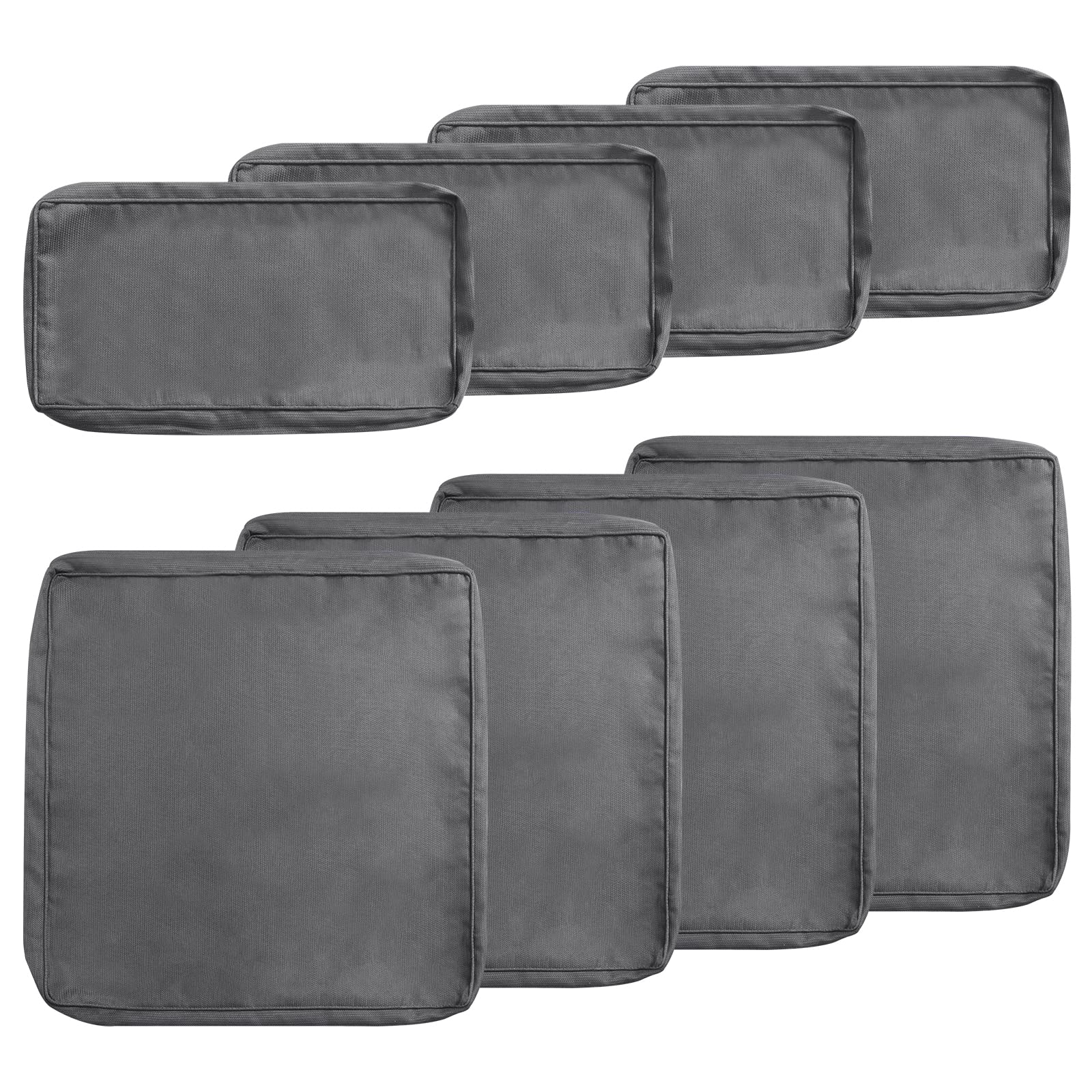 Betterland 8-Piece Waterproof Outdoor Cushion Covers Set - Replacement Slipcovers for Patio Sofa, Chair & Seat Cushions - All-Weather Resistant Fabric (Grey) - Perfect for Backyard, Deck, Poolside & Garden Furniture Protection
