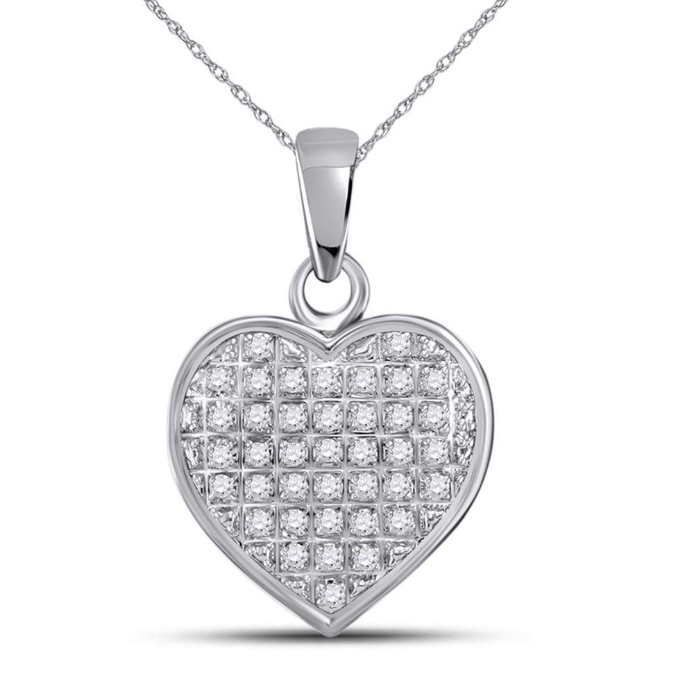 10K White Gold Women's Round Diamond Heart Cluster Pendant Necklace - 1/10 CTTW - Perfect for Valentine's Day, Anniversary & Romantic Gifts