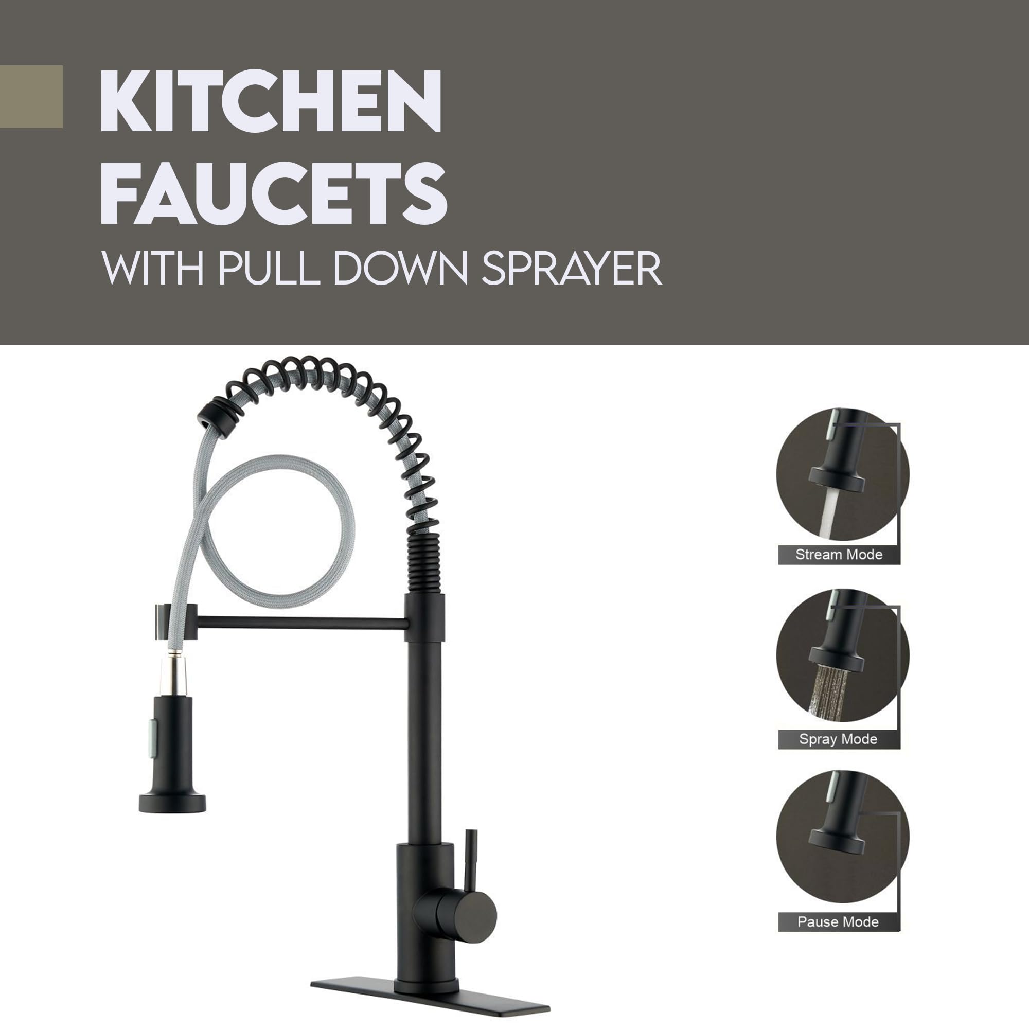 SOFTINOX High Arc Single Handle Pull Down Sprayer Kitchen Faucet - RV Stainless Steel Modern Design with Flexible Hose - Black Finish for Stylish Kitchen Upgrades