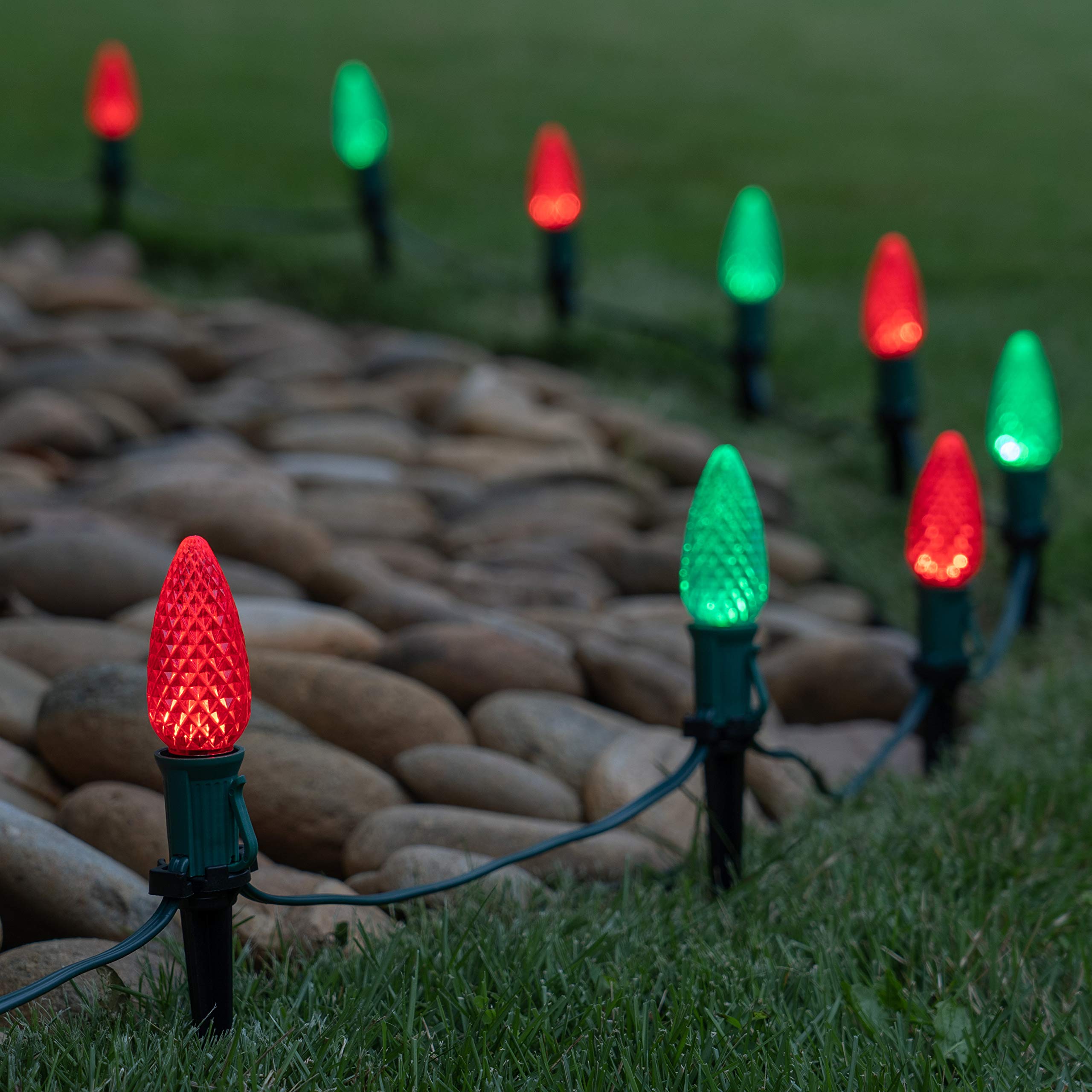 Wintergreen LED Christmas Pathway Lights - Red & Green C9 Outdoor String for Holidays