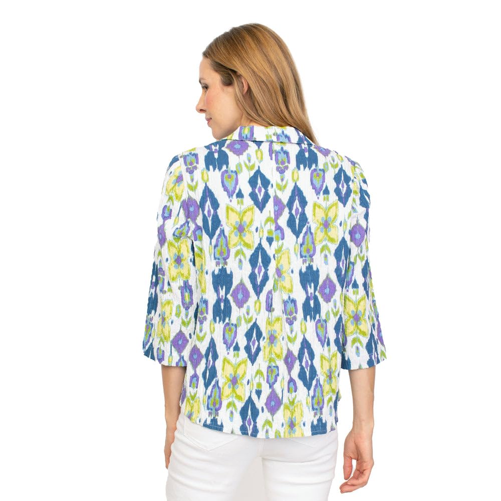 Vintage Ikat Print Swing Top - Boho Chic Retro Blouse for Women | Perfect for Casual Outings, Beach Vacations & Music Festivals