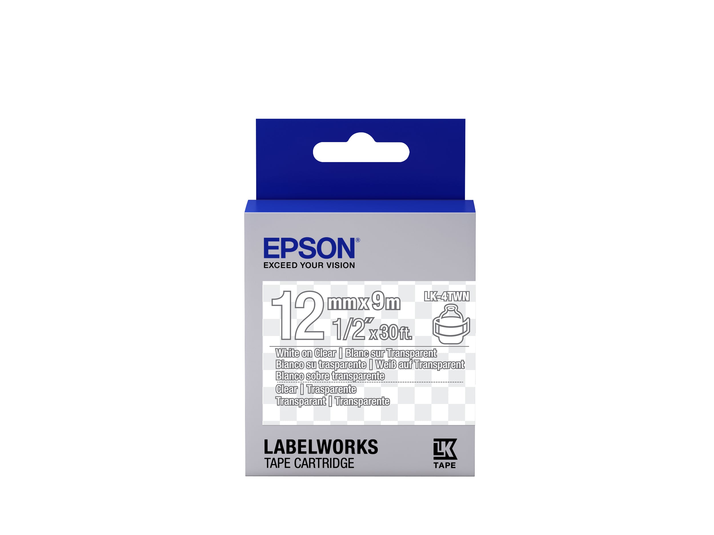 Epson LabelWorks LK 4TWN 12mm Thermal Transfer Transparent Label Tape - Perfect for Office Organization, Shipping Labels & Home Storage