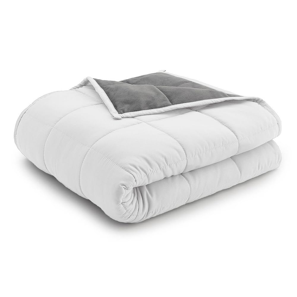 Luxury Reversible Weighted Blanket for Adults - 20lb Heavy Blanket in Queen, King & Twin Sizes | Stress Relief, Anxiety & Sleep Aid | Perfect for Bedroom, Living Room & Travel | White