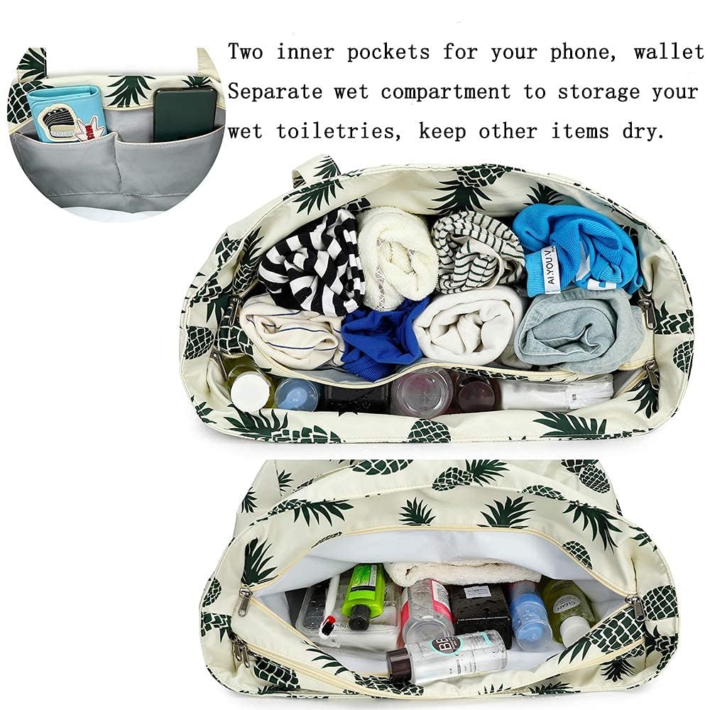LEDAOU Large Waterproof Beach Tote Bag for Women - Sandproof Zippered Pool & Gym Bag with Wet Pocket - Perfect for Travel, Grocery Shopping & Beach Outings