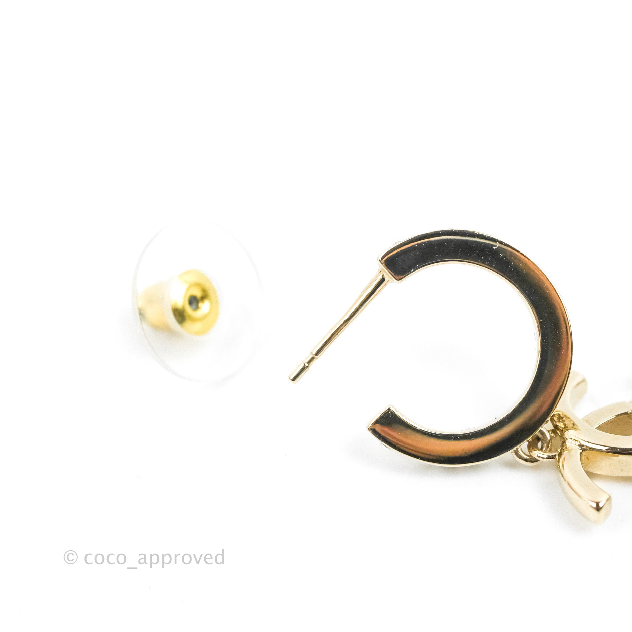 Chanel CC Crystal Hoop Earrings 22K Gold Tone Luxury Fashion Jewelry - Perfect for Parties, Weddings & Special Occasions