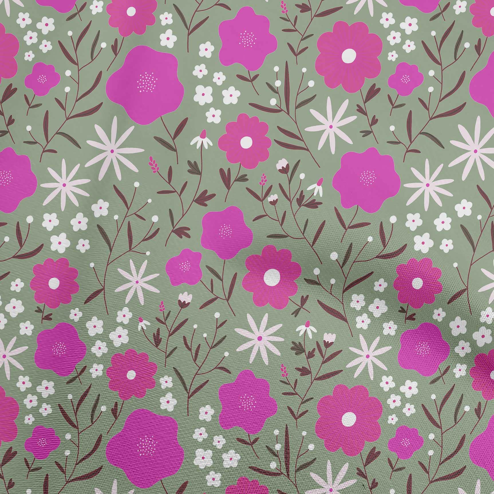oneOone Cotton Cambric Fuschia Pink Floral Print Fabric by The Yard - 42 Inch Wide Premium Dress Material for Kids Clothing & DIY Crafts | Perfect for Summer Dresses, Skirts, and Sewing Projects