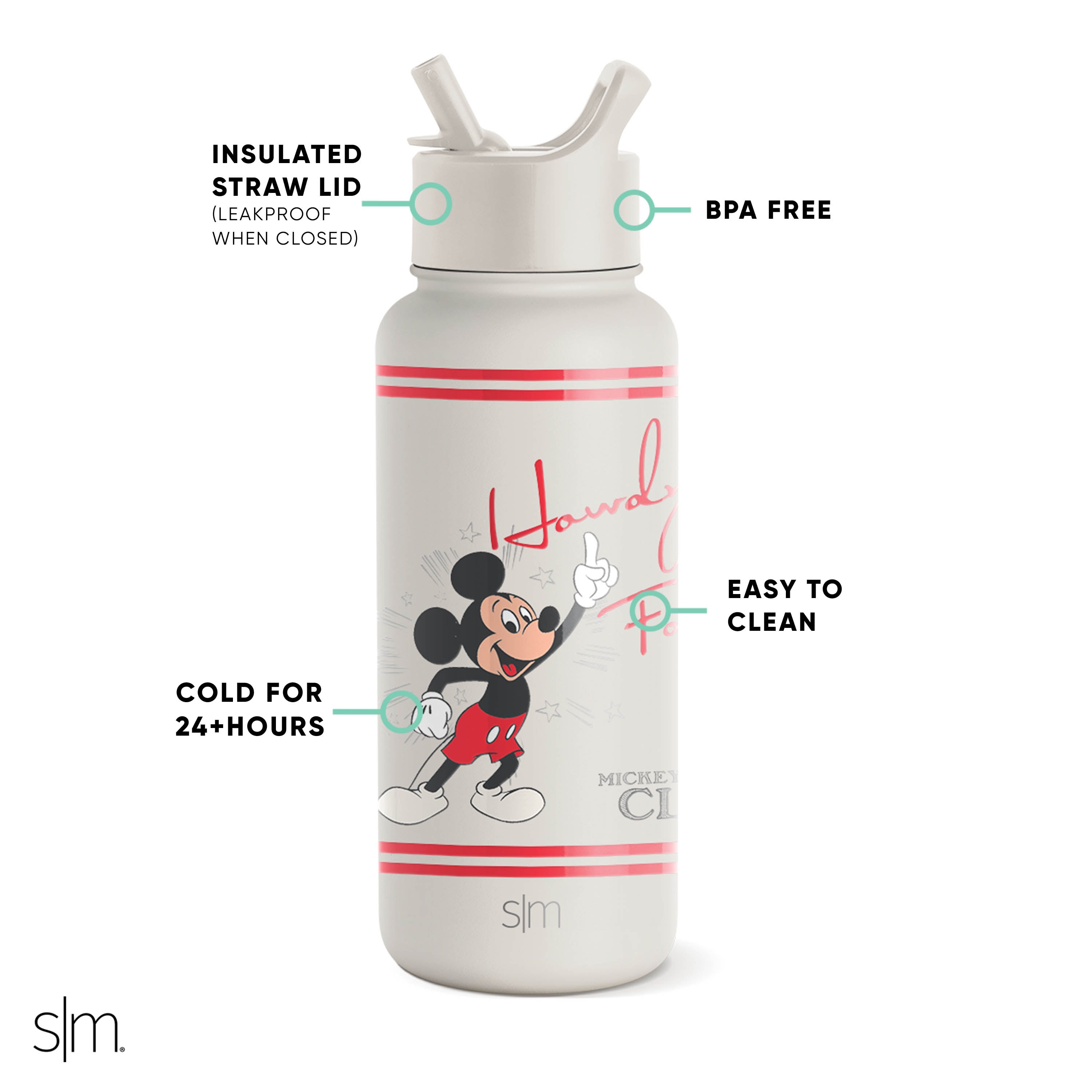 Disney Summit Insulated Water Bottle with Straw Lid - Leakproof Stainless Steel Thermos for Kids & Adults - Perfect for School, Gym, Hiking & Outdoor Activities