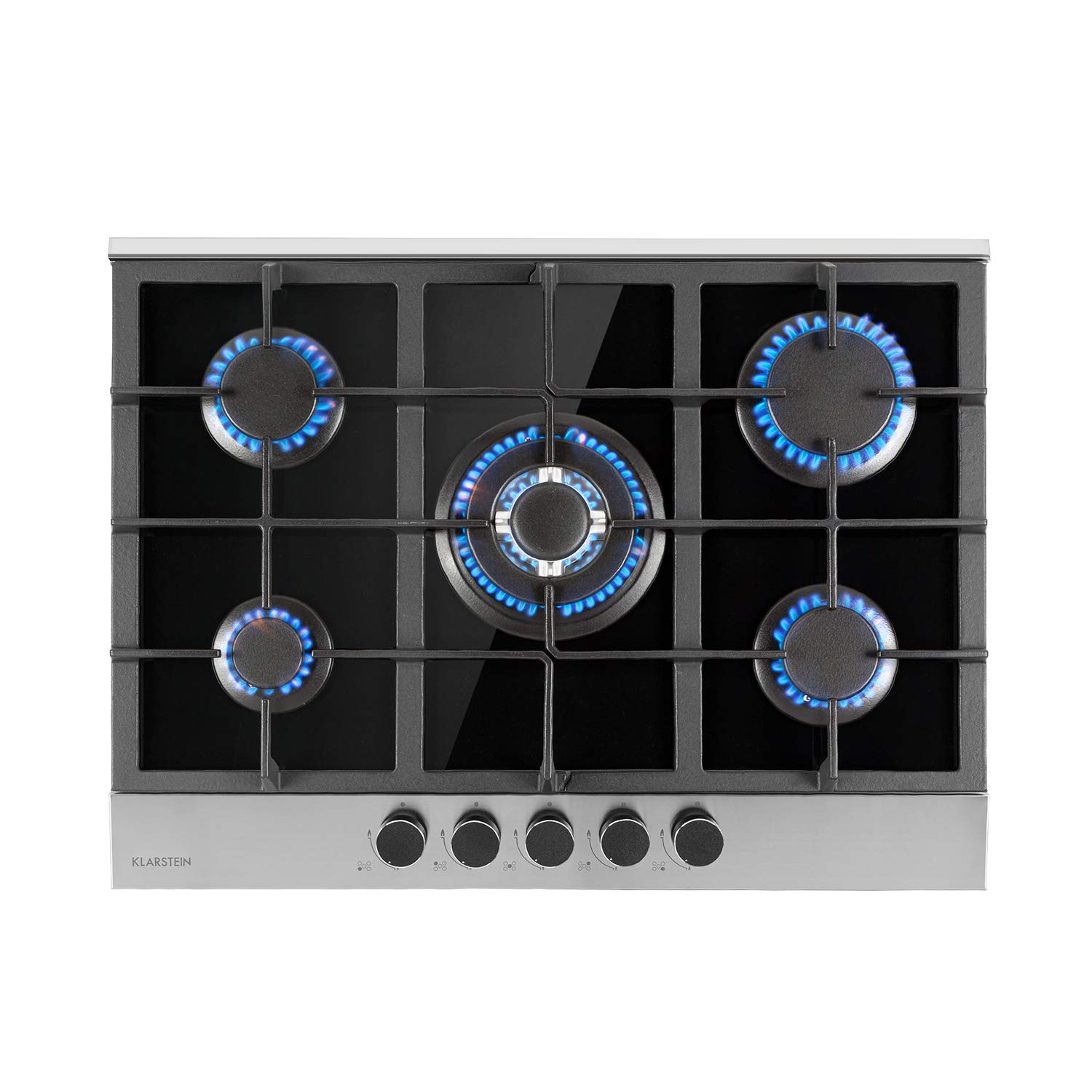 KLARSTEIN Alchemist 30-Inch 5-Burner Gas Cooktop - Stainless Steel Built-In Stove with Glass Ceramic Surface | Natural Gas & Butane Compatible | Auto Shut-Off Safety Feature | Elegant Black Design for Modern Kitchens | Perfect for Home Chefs & Professional Cooking