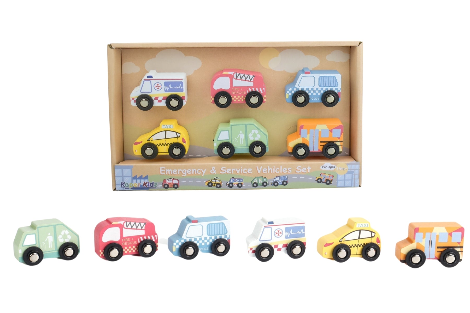 Kaper Kidz Emergency & Service Vehicles Toy Set - Police, Fire Truck, Ambulance for Kids - Perfect for Pretend Play & Learning
